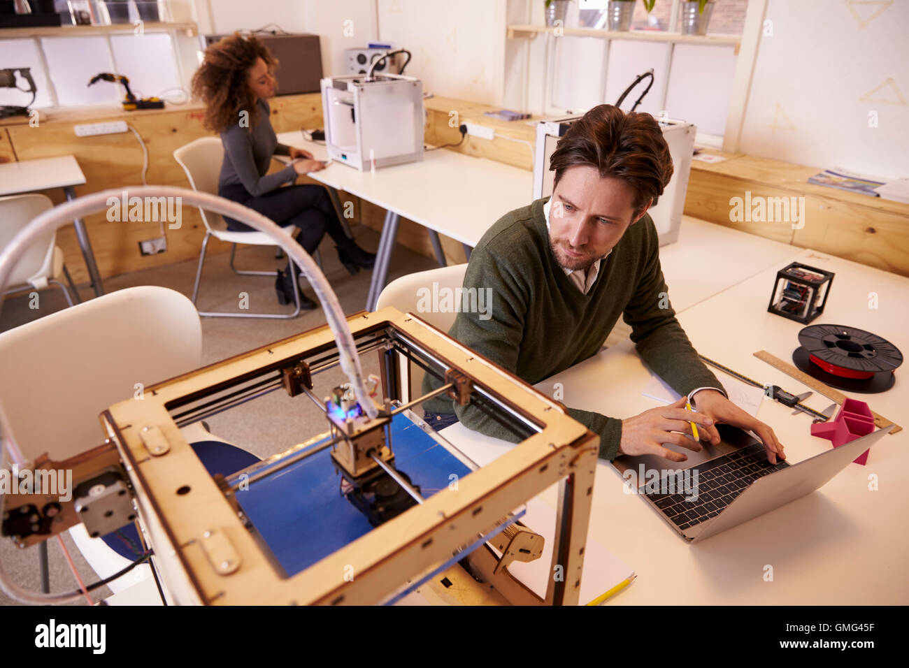 Designer-Druck-Design mit 3D Drucker Stockfoto