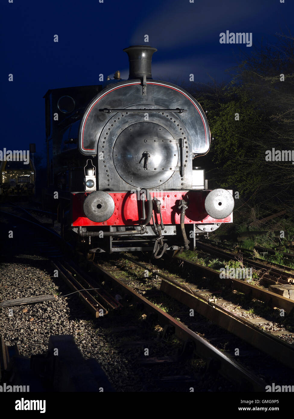 Fulstow ein Peckett 0-4-0 in der Nacht auf der Lincolnshire Wolds Eisenbahn Stockfoto