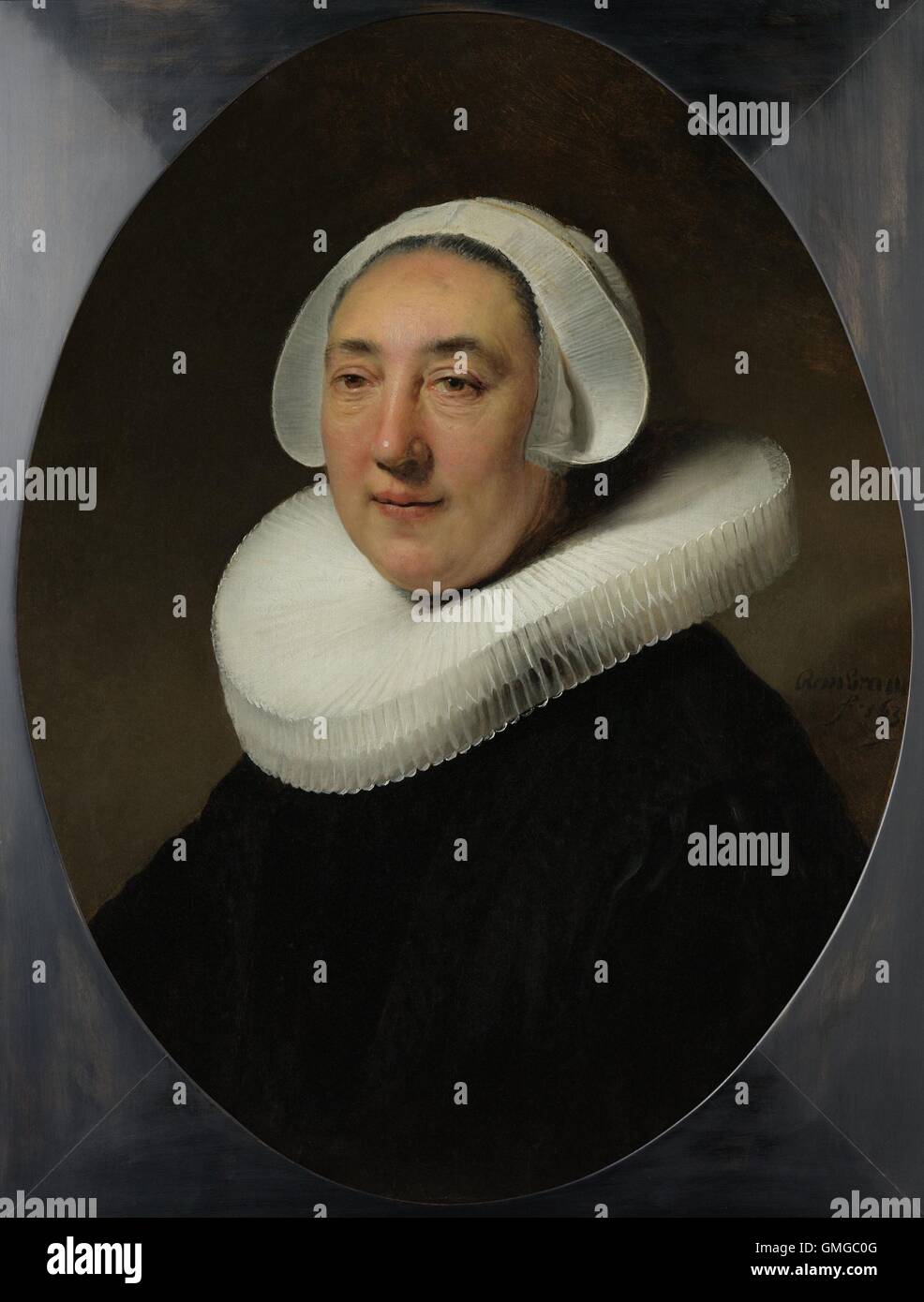 Porträt von Haise van Cleyburg, von Rembrandt van Rijn, 1634, niederländische Malerei, Öl auf Holz. Sie war die Frau des wohlhabenden Rotterdam Bierbrauer, deren Begleiter-Portrait von Rembrandt in einem amerikanischen Museum (BSLOC 2016 3 11) ist Stockfoto