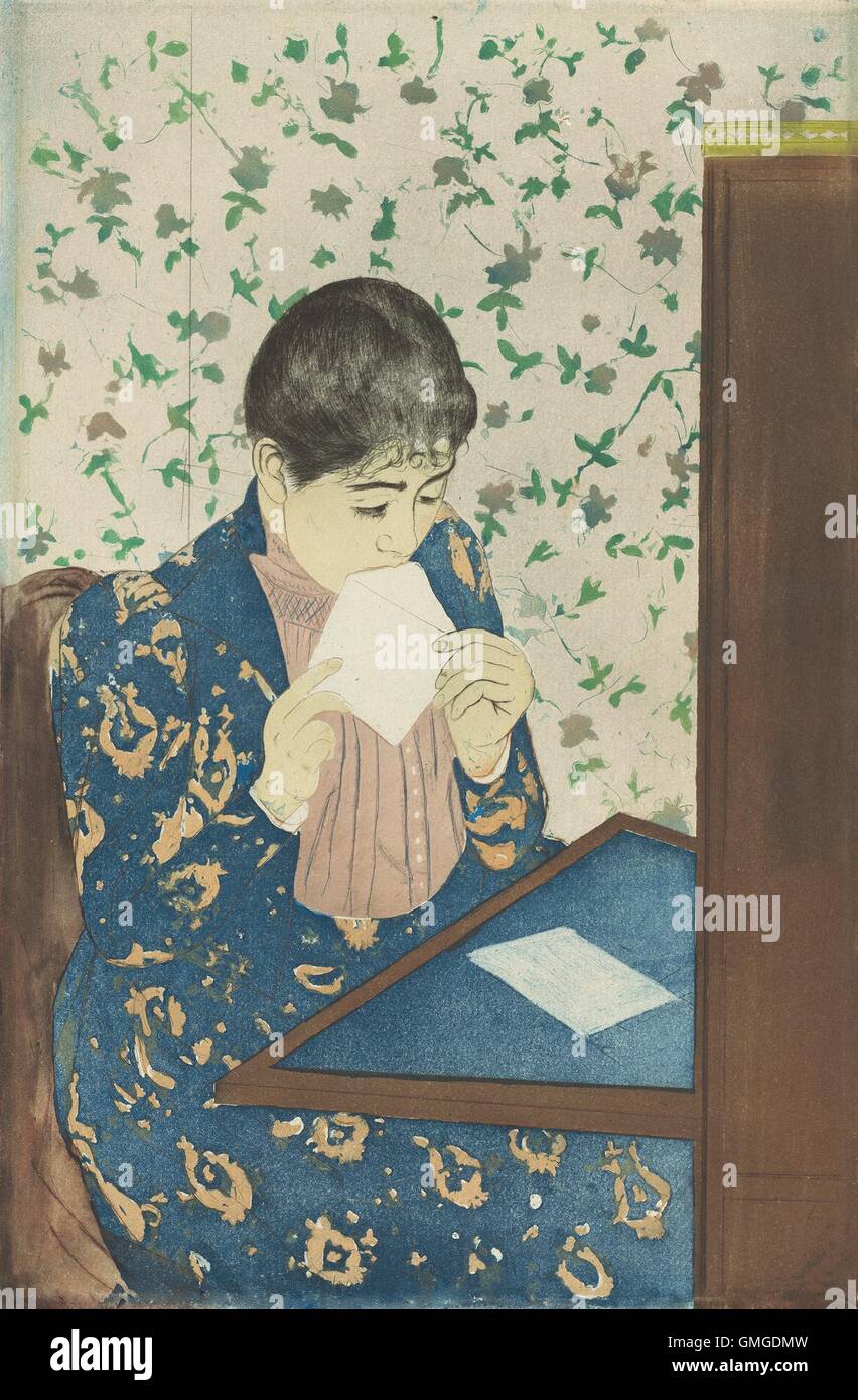 Der Brief von Mary Cassatt, 1990 / 91, amerikanischen Druck, Kaltnadelradierung und Aquatinta. Im Anschluss an ein Meilenstein Ausstellung der japanischen Farbholzschnitte in Paris im Jahre 1890 machte Cassatt eine Reihe von Kaltnadelradierung Gravuren, farbige mit Aquatinta. Sie adaptiert das Thema Ukiyo-e (p (BSLOC 2016 5 175) Stockfoto