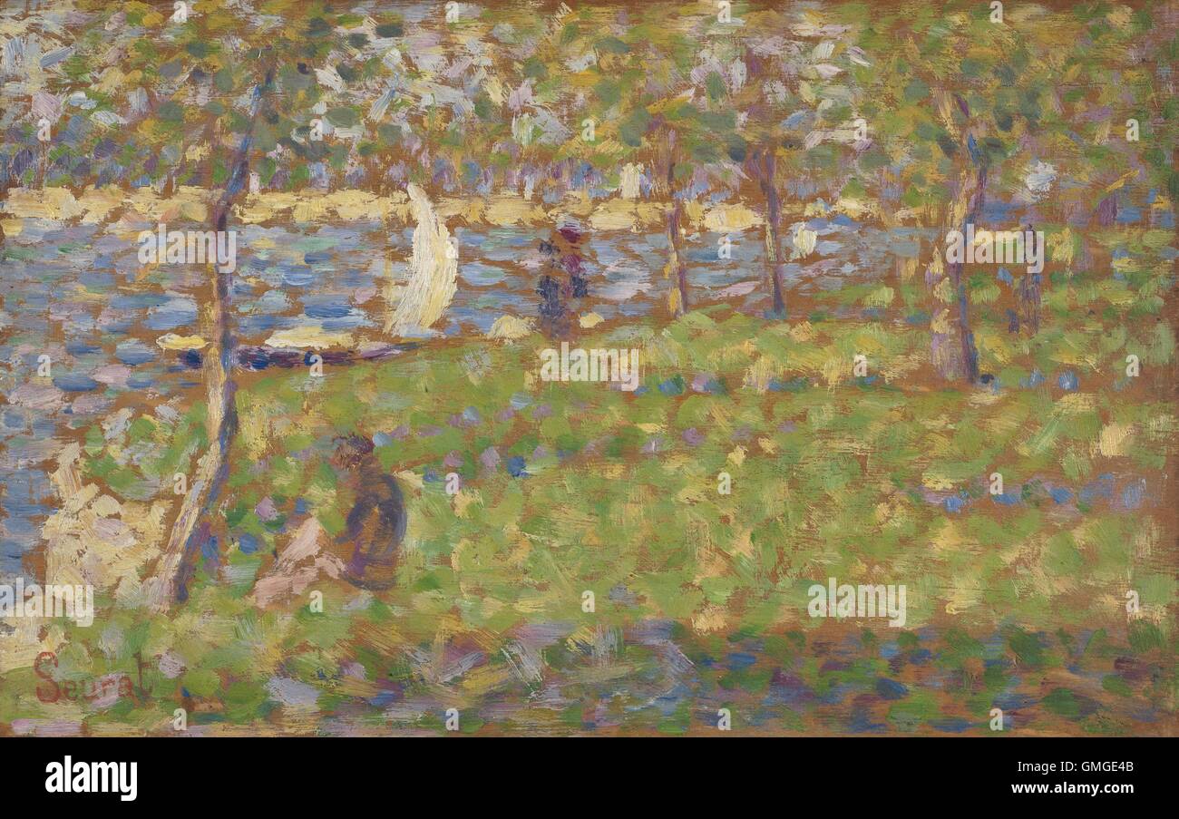 Studie für "La Grande Jatte" von Georges Seurat, 1884-85, französische Post-Impressionisten Malerei, Öl auf Leinwand. Seurat ging vom Impressionismus Zeichnungen und Ölskizzen vorzubereiten, bevor er seine monumentale Leinwand im Studio (BSLOC 2016 5 281 begann) Stockfoto