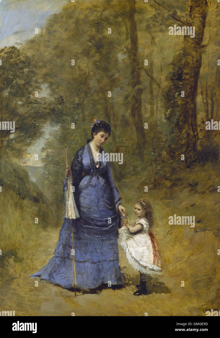 Madame Stumpf und ihre Tochter von Jean-Baptiste-Camille Corot, französischer 1872, Malerei, Öl auf Leinwand. Dieses Gemälde wurde von des Nazis im 2. Weltkrieg aus der Rosenberger gestohlen, aber restituiert, Paul Rosenberg nach dem Krieg (BSLOC 2016 5 78) Stockfoto