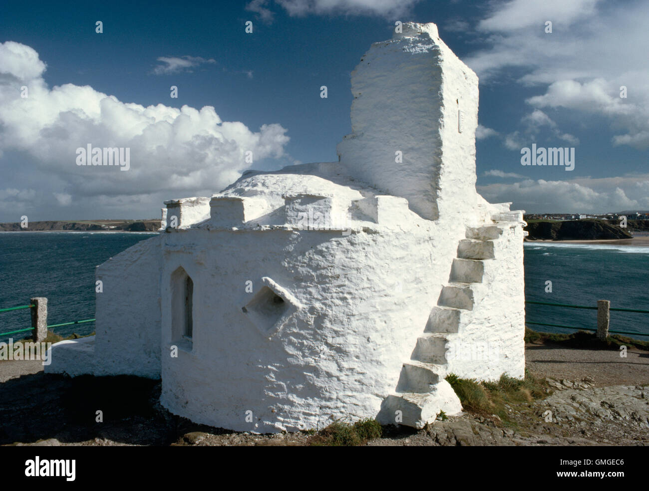 Huer des Hauses mit Blick auf Bucht von Newquay, Cornwall, diente als Ausguck zur Stelle Schwärme von Sardinen, die plötzlich in der Bucht erscheinen würde. Stockfoto
