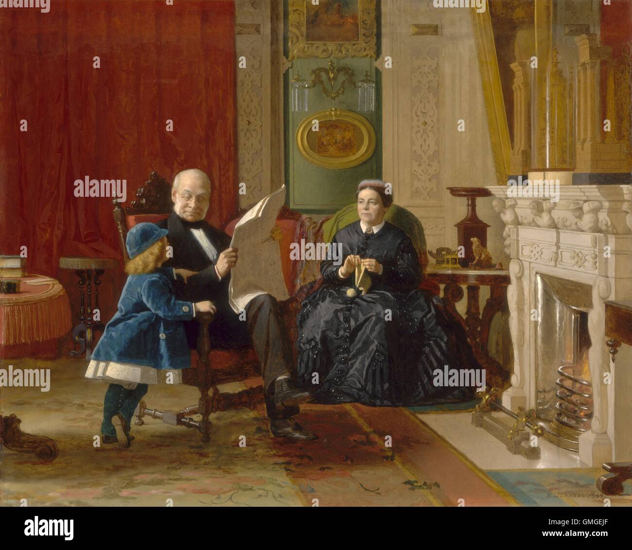 Die Familie Braun, von Eastman Johnson, 1869, amerikanische Malerei, Öl auf Papier. James und Eliza Brown sitzen mit ihren Enkel in der luxuriösen Salon von ihren New York City nach Hause (BSLOC 2016 6 181) Stockfoto