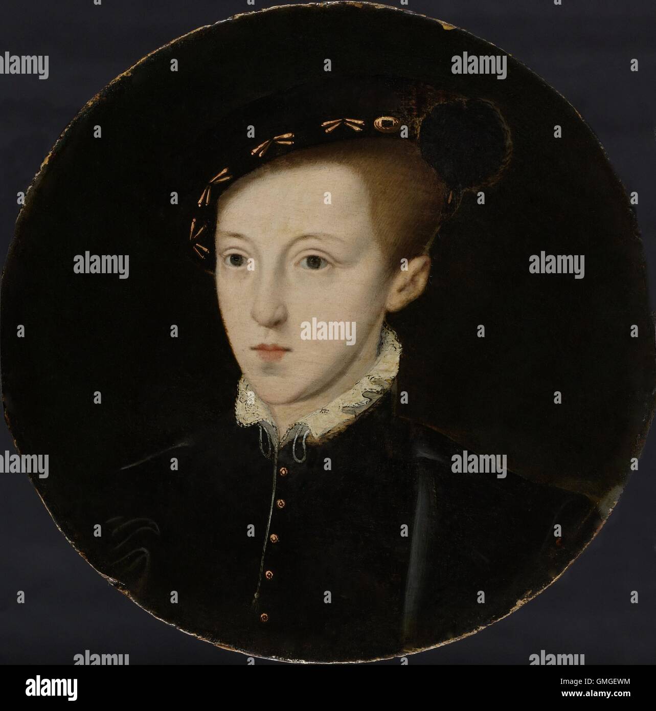 Porträt von Edward VI (1537-1553), König von England, von anonymen Künstler, c. 1550, europäische Malerei, Öl auf Holz. Edward, der einzige legitime Sohn von Henry VIII, wurde nach dem Tod seines Vaters im Alter von zehn am 20 Februar 1547 gekrönt. Er regierte Accord (BSLOC 2016 6 261) Stockfoto