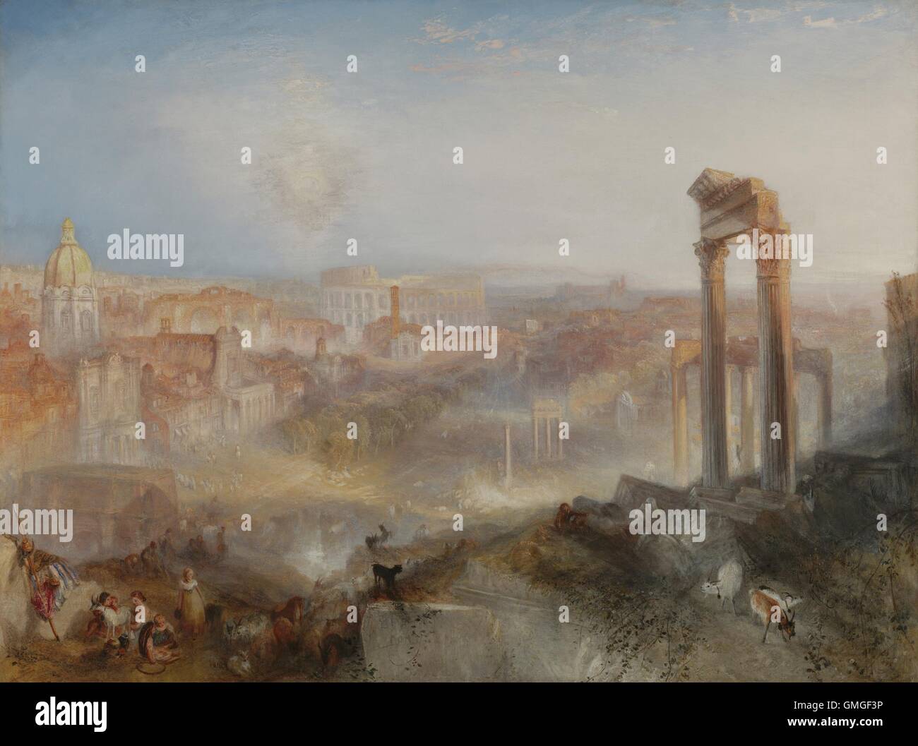 Modern Rome - Campo Vaccino, von Joseph Turner, 1835, Englisch, Malerei, Öl auf Leinwand. Barocke Kirchen und Denkmäler in Stockfoto