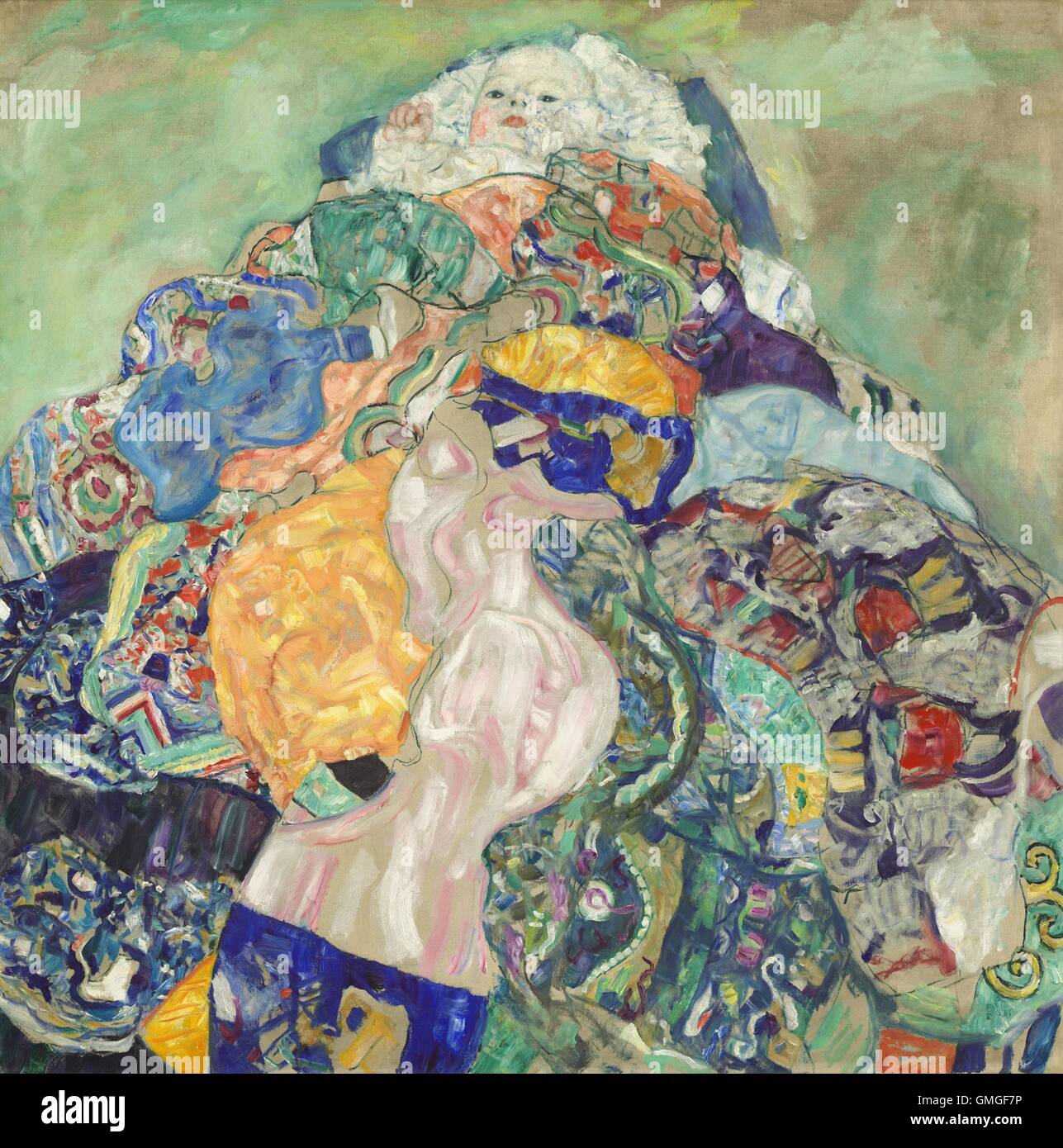 Gustav Klimt, Baby (Wiege), 1917-18, österreichische Malerei, Öl auf Leinwand. Klimt war ein österreichischer symbolistischen Maler und eines der prominentesten Mitglieder der Wiener Secession Bewegung vor dem ersten Weltkrieg. Dieses Spätwerk Reprisen Themen aus Werken Kundenorder (BSLOC 2016 6 95) Stockfoto