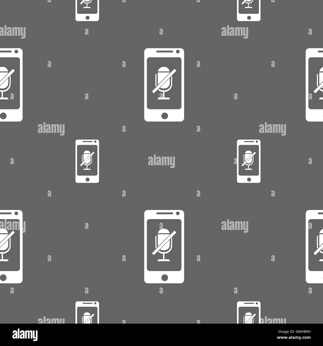 Kein Mikrofon-Schild-Symbol. Lautsprecher-Symbol. Nahtlose Muster auf einem grauen Hintergrund. Vektor Stock Vektor