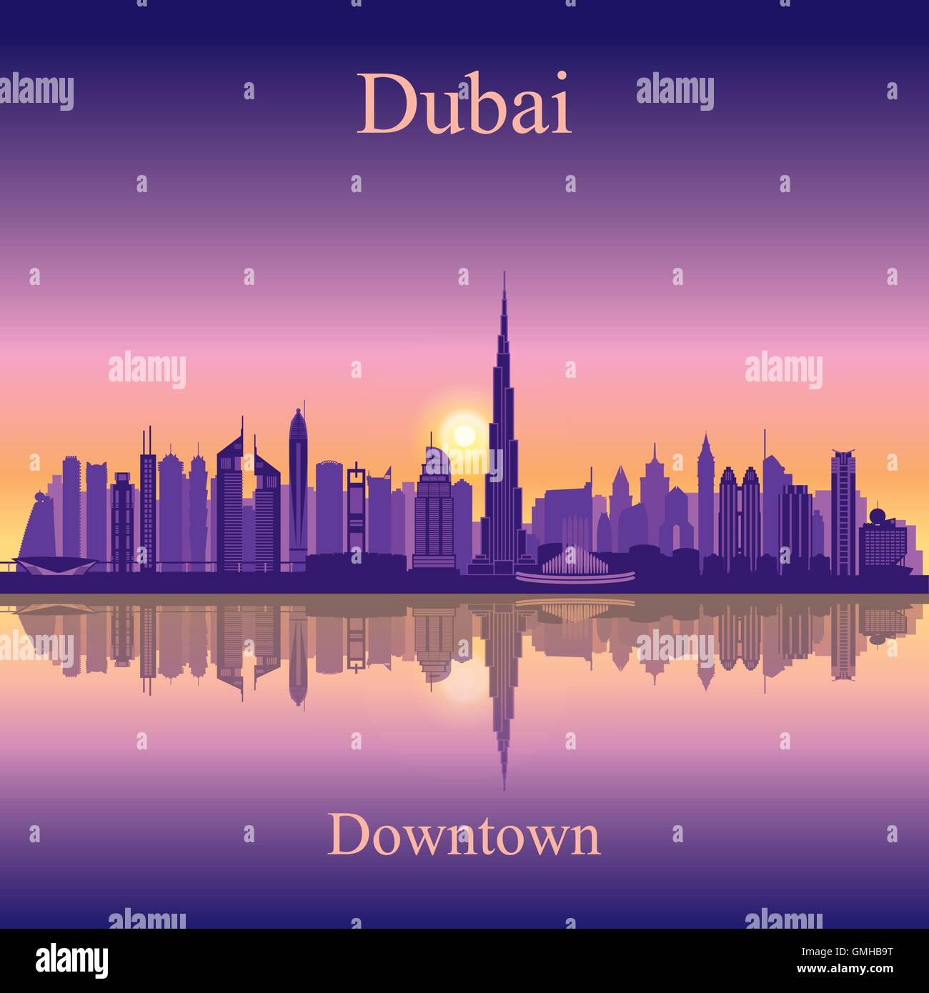 Dubai Downtown City Skyline Silhouette Hintergrund Stock Vektor