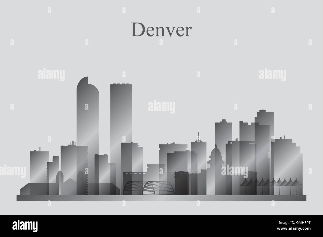 Denver Stadt Skyline Silhouette in Graustufen Stock Vektor