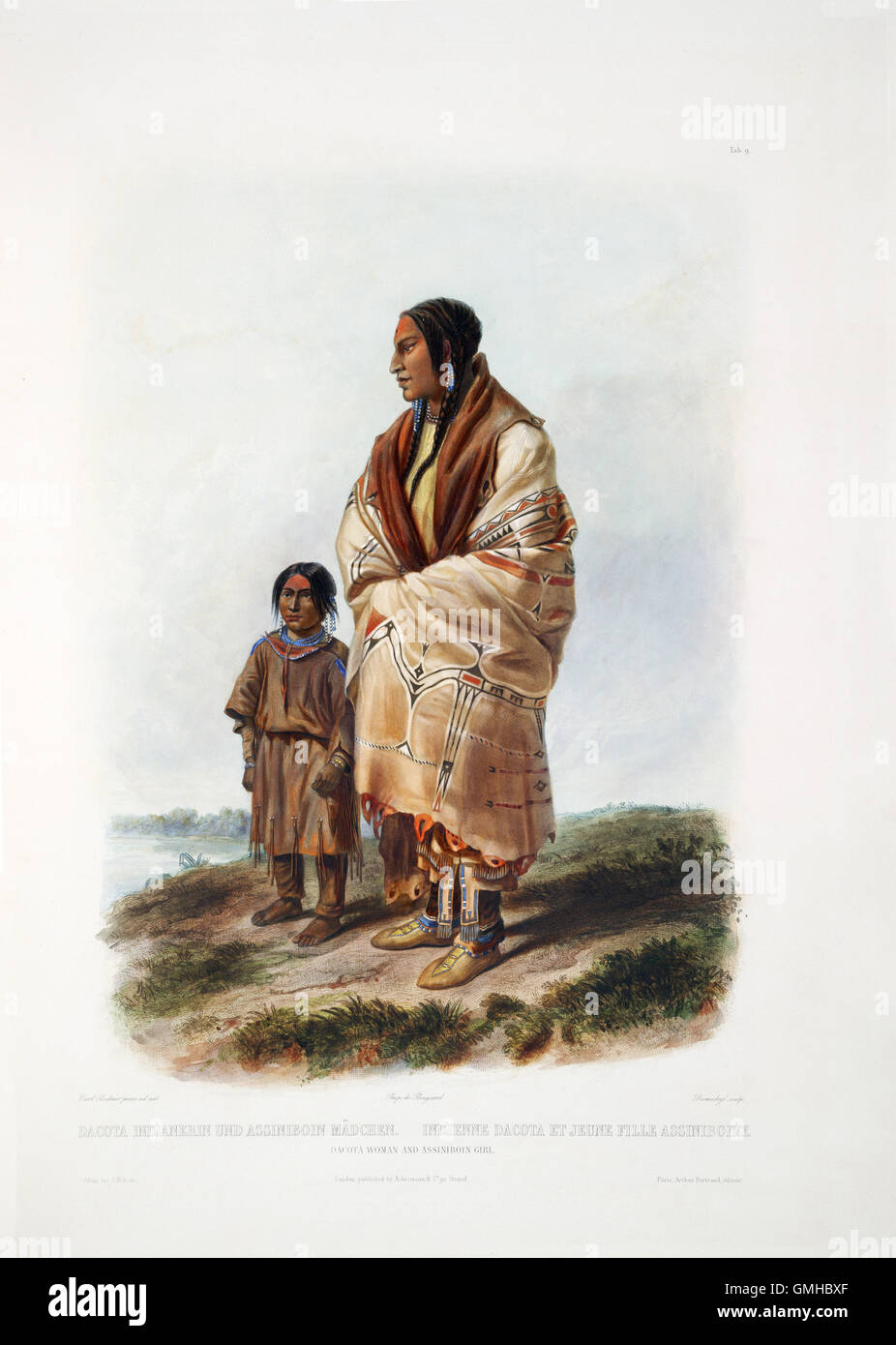 Ein Gemälde eines Assiniboine Native American Dakota Mutter und Kind von Karl Bodmer Stockfoto