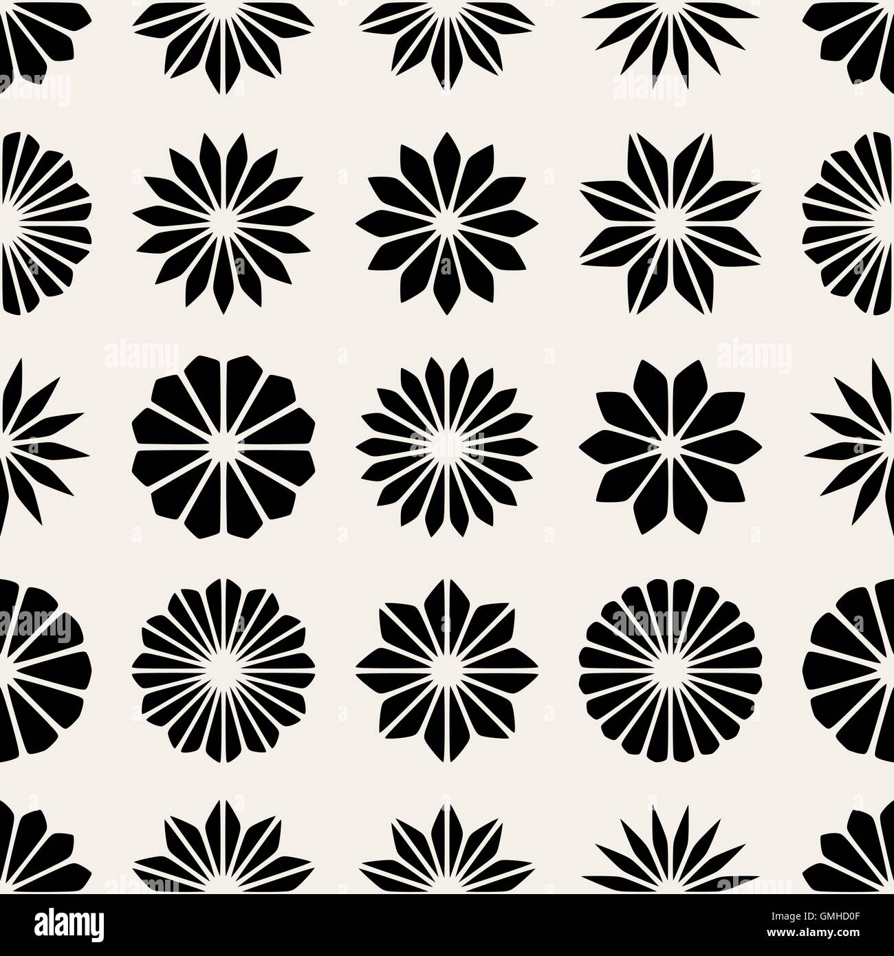 Vektor nahtlose schwarz-weiß florale Form Sterne Blütenmuster Stock Vektor