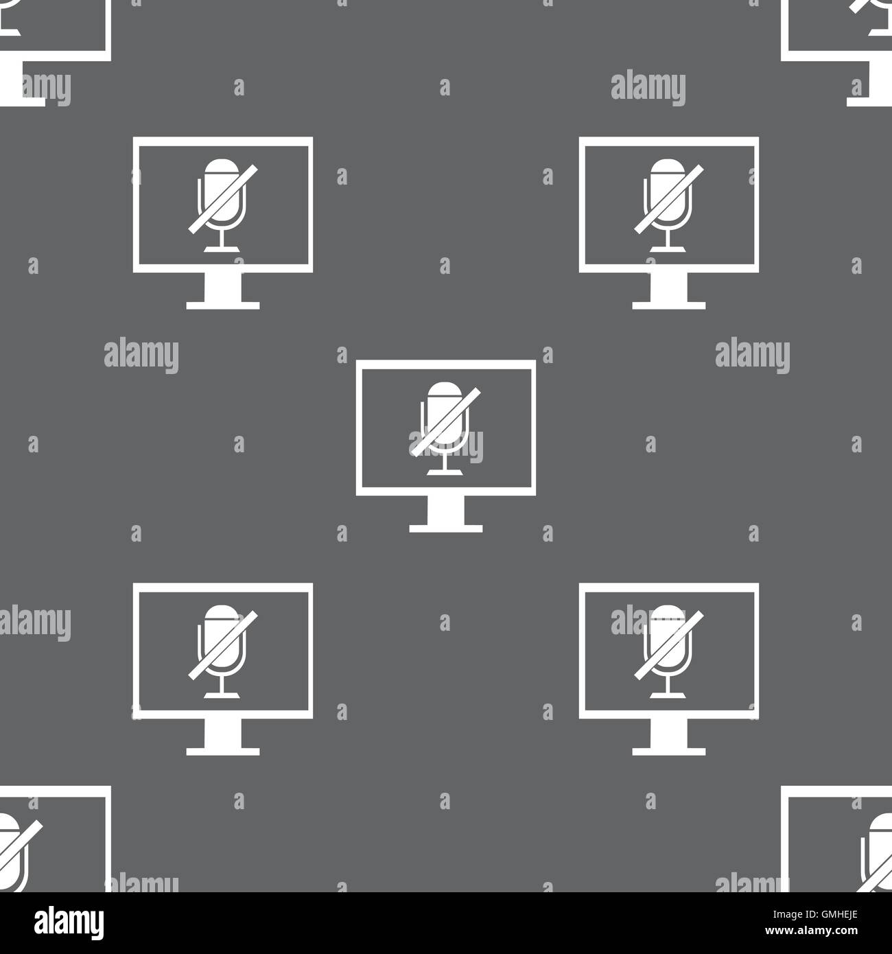 Kein Mikrofon-Schild-Symbol. Lautsprecher-Symbol. Nahtlose Muster auf einem grauen Hintergrund. Vektor Stock Vektor