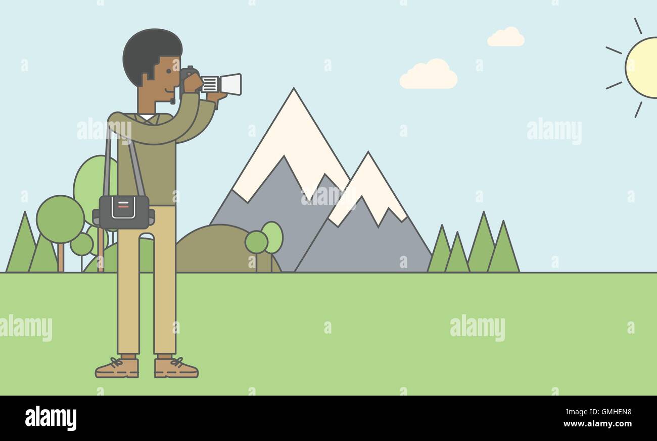 Fotografen nehmen Foto in Bergen Stock Vektor