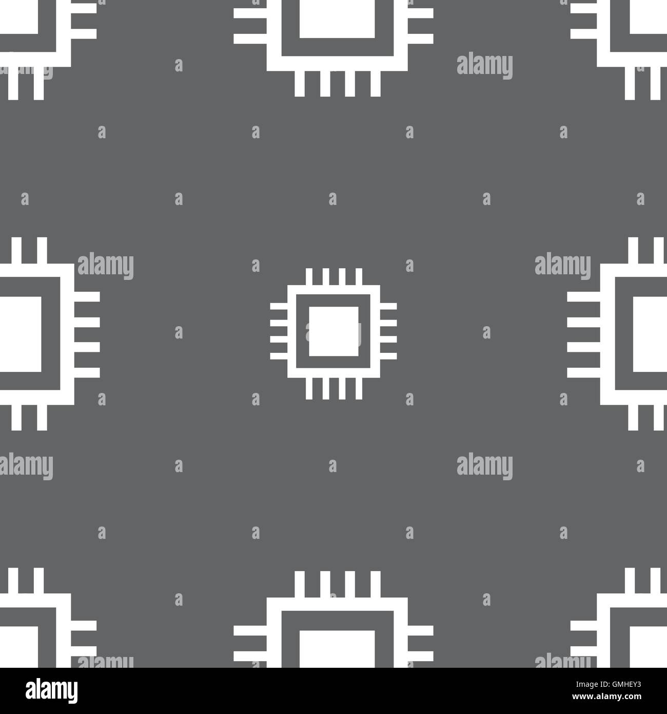 Central Processing Unit-Symbol. Technologie-Schema Kreissymbol. Nahtlose Muster auf einem grauen Hintergrund. Vektor Stock Vektor