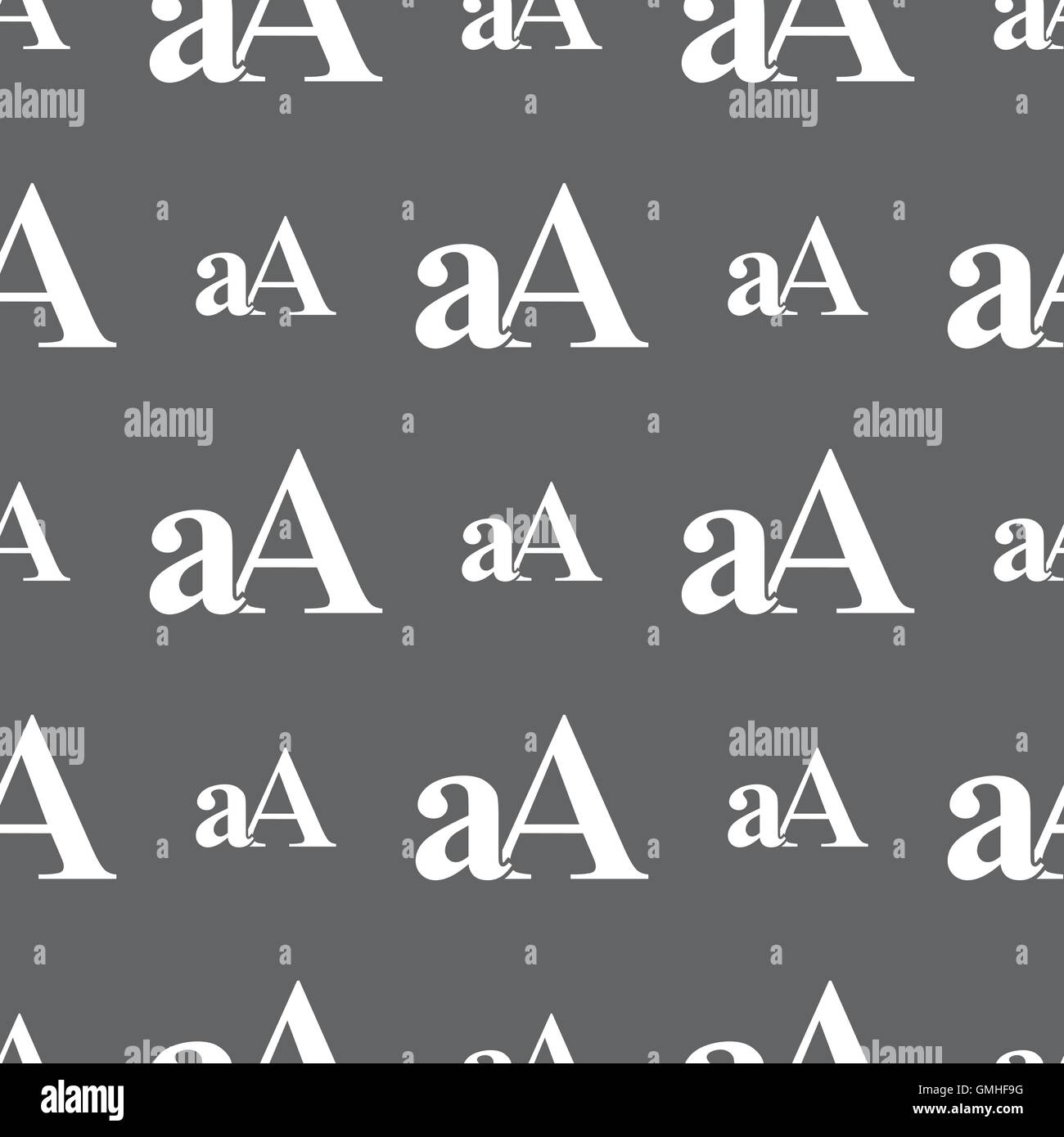 Vergrößern Sie die Schriftart, aA Symbol Zeichen. Nahtlose Muster auf einem grauen Hintergrund. Vektor Stock Vektor