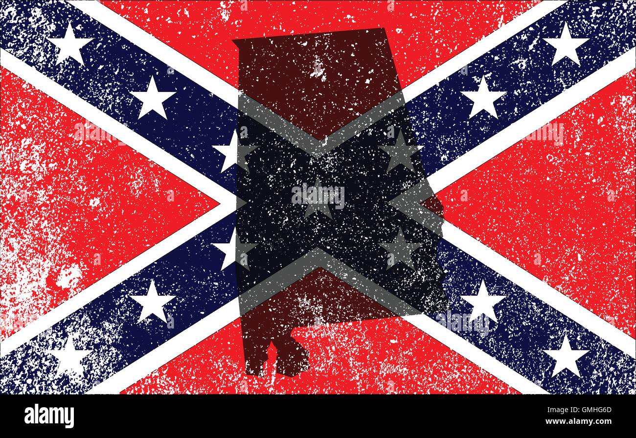 Rebel Bürgerkrieg Flagge mit Alabama Karte Stock Vektor