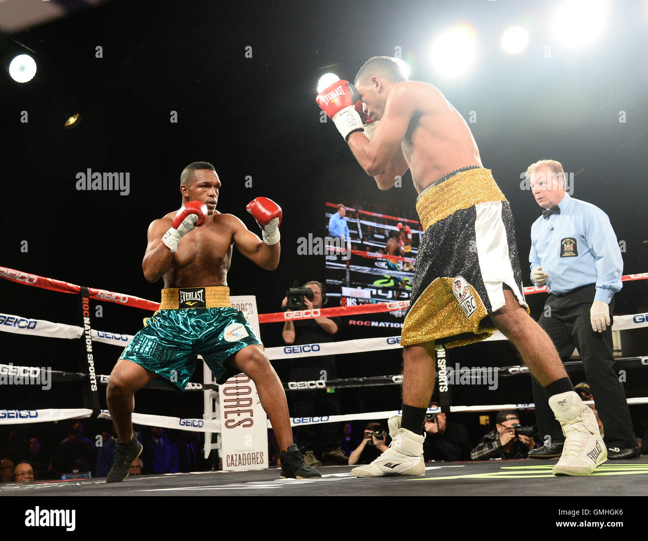NEW YORK, NY - Januar 09: Tureano Johnson vs. Alex Theran 2015 Thron Boxen am Theater im Madison Square Garden am 9. Januar 2015 in New York City. Bildnachweis: Harry Pluviose/MediaPunch Stockfoto