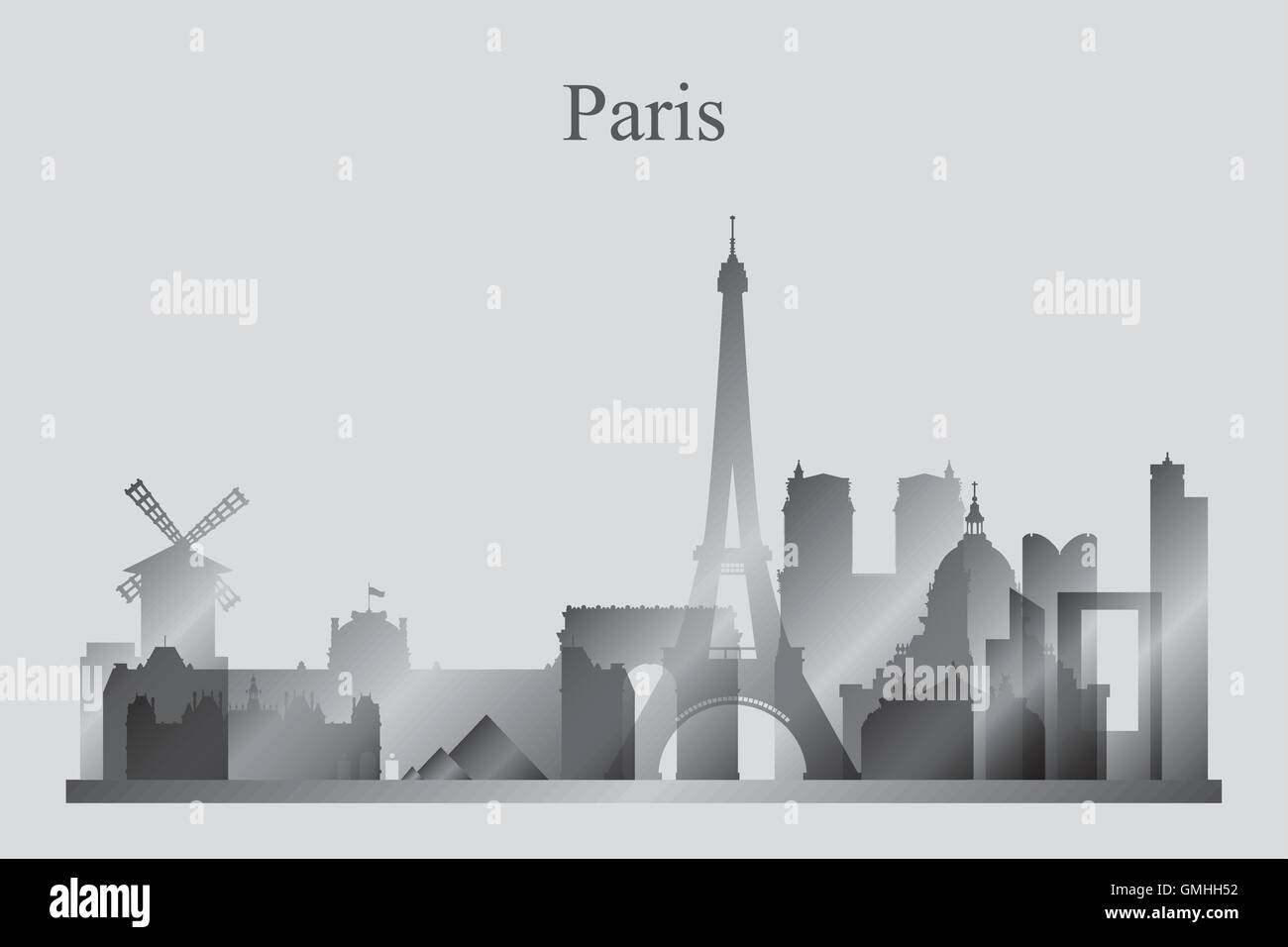 Paris Stadt Skyline Silhouette in Graustufen Stock Vektor