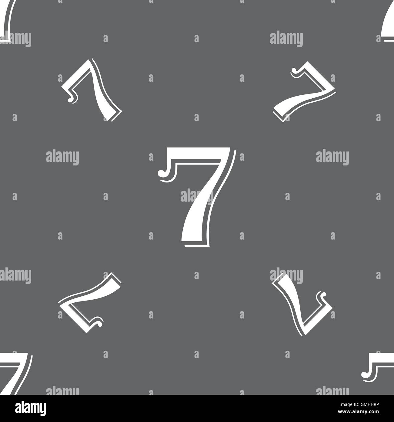 Nummer sieben Symbol Zeichen. Nahtlose Muster auf einem grauen Hintergrund. Vektor Stock Vektor