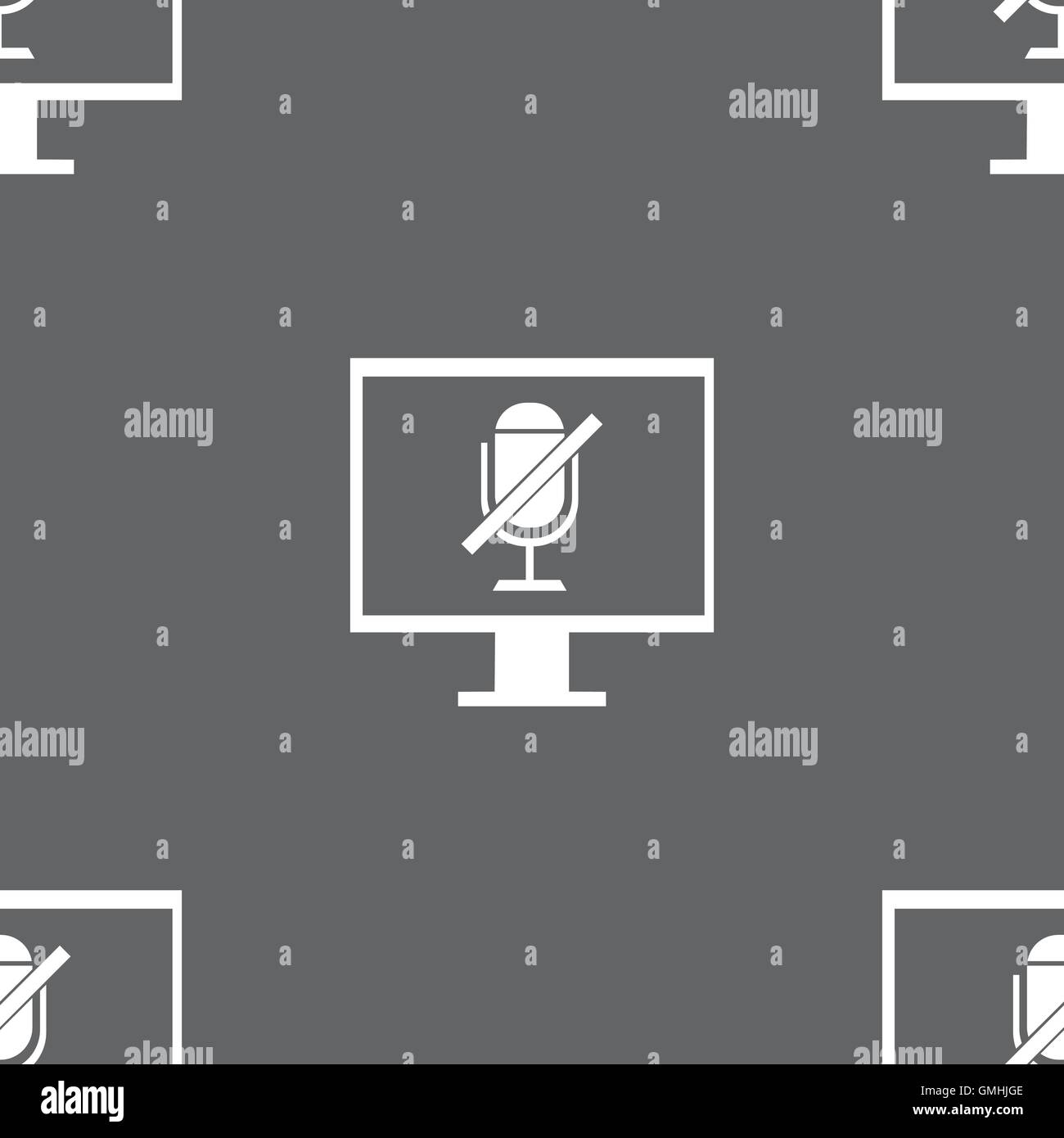 Kein Mikrofon-Schild-Symbol. Lautsprecher-Symbol. Nahtlose Muster auf einem grauen Hintergrund. Vektor Stock Vektor