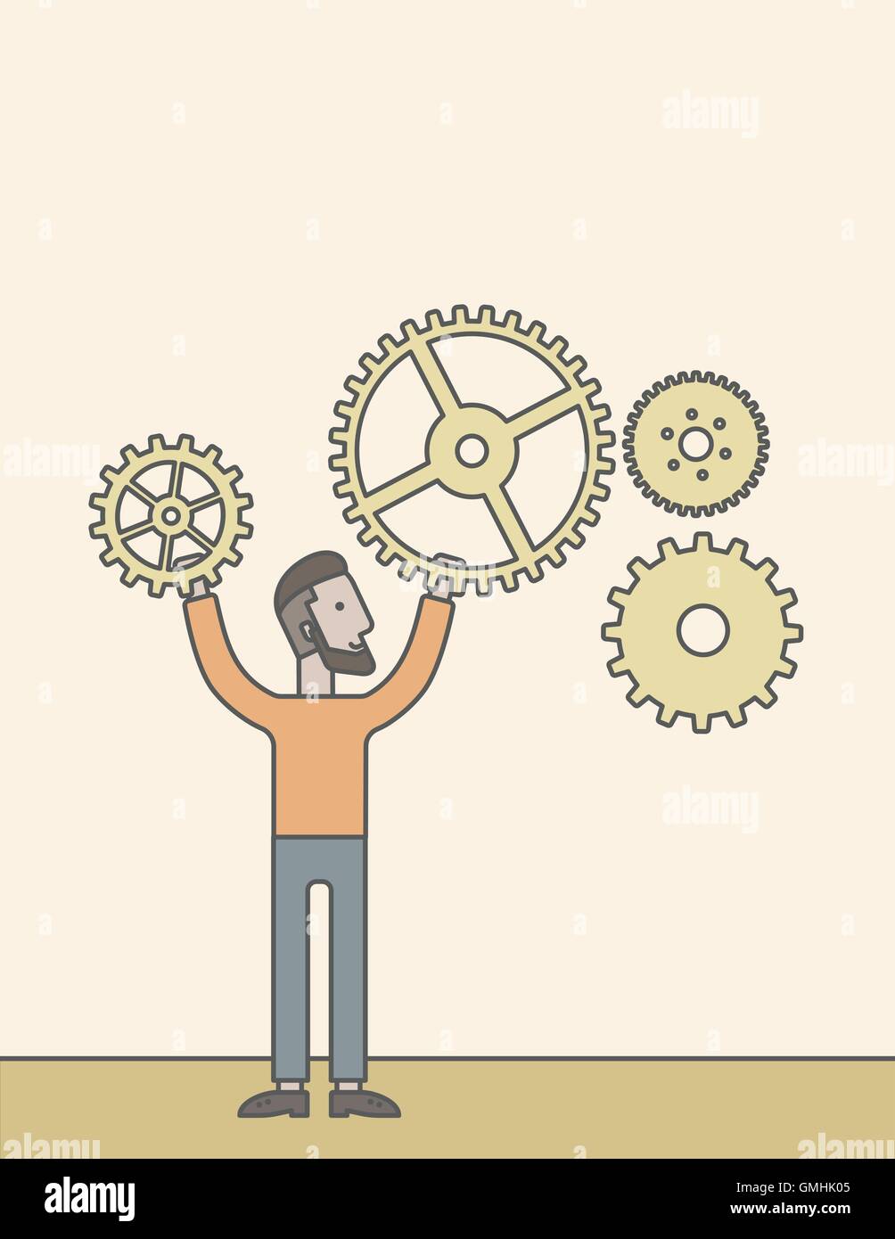 Man Betrieb Zahnräder. Stock Vektor