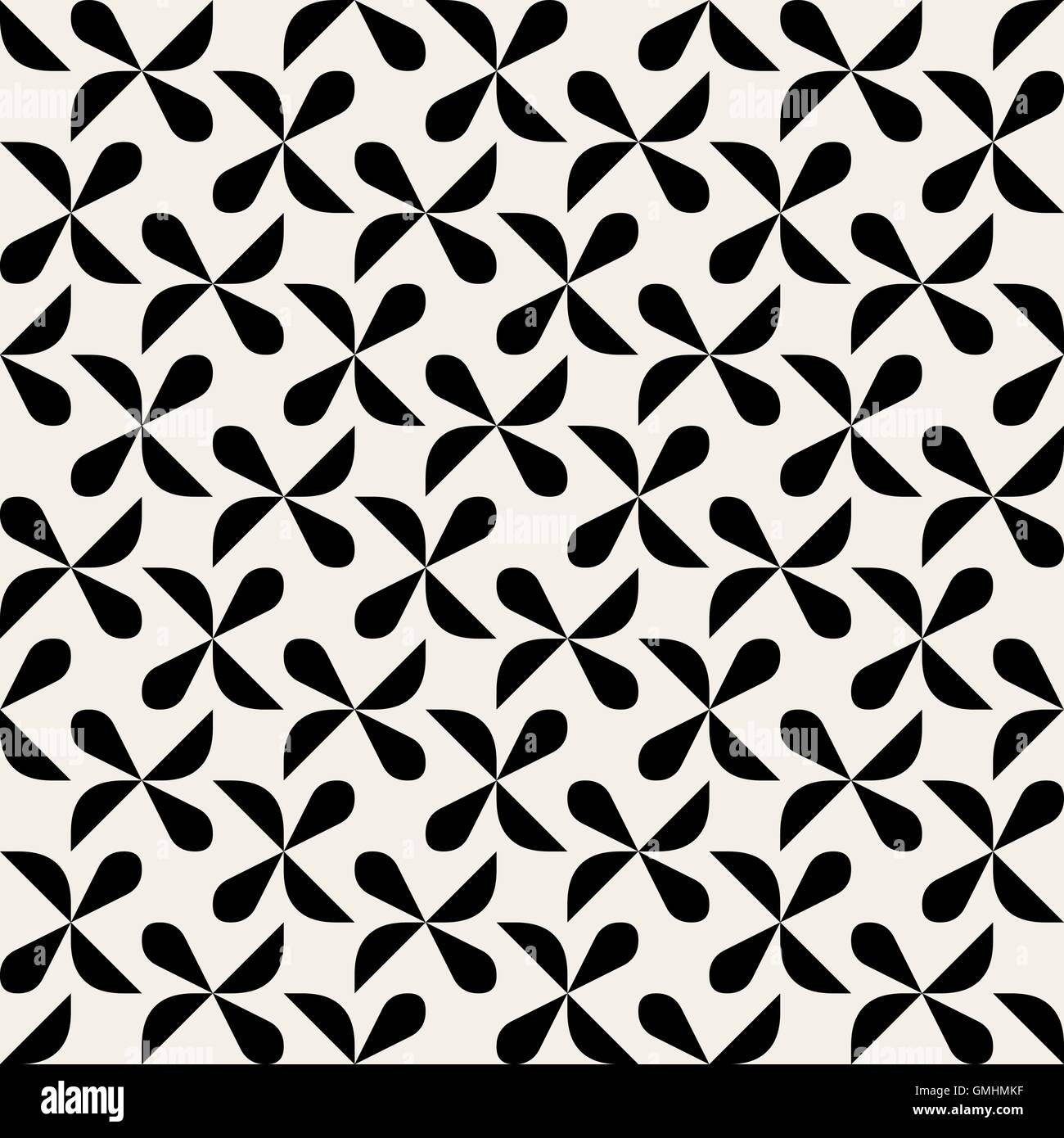Vektor nahtlose schwarz-weiß abgerundeten Tropfen Form Halbkreis geometrisches Muster Stock Vektor