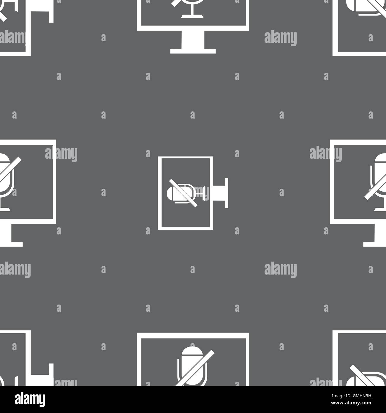 Kein Mikrofon-Schild-Symbol. Lautsprecher-Symbol. Nahtlose Muster auf einem grauen Hintergrund. Vektor Stock Vektor