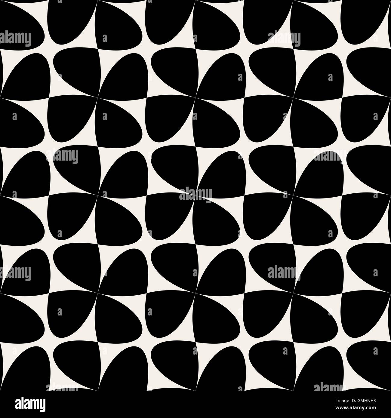 Nahtlose schwarze & White Vektor geometrische Strudel Kreuz Schachbrettmuster Stock Vektor