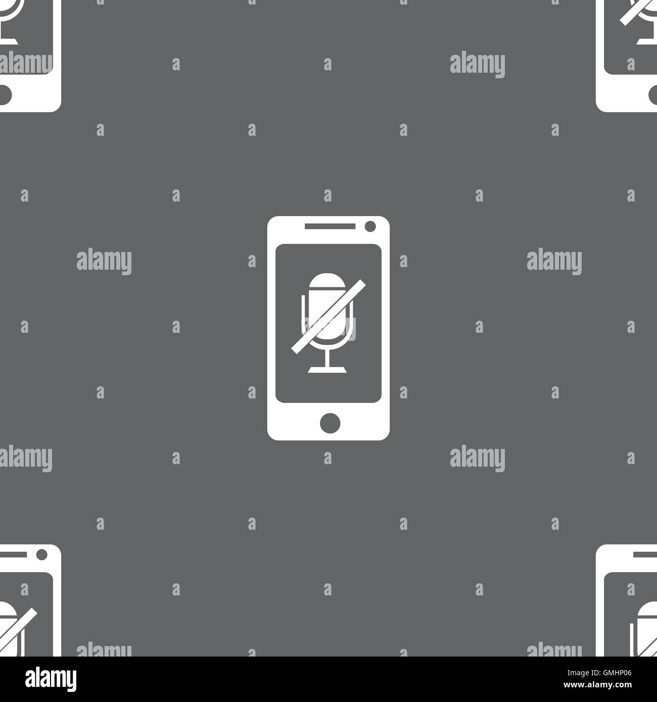 Kein Mikrofon-Schild-Symbol. Lautsprecher-Symbol. Nahtlose Muster auf einem grauen Hintergrund. Vektor Stock Vektor