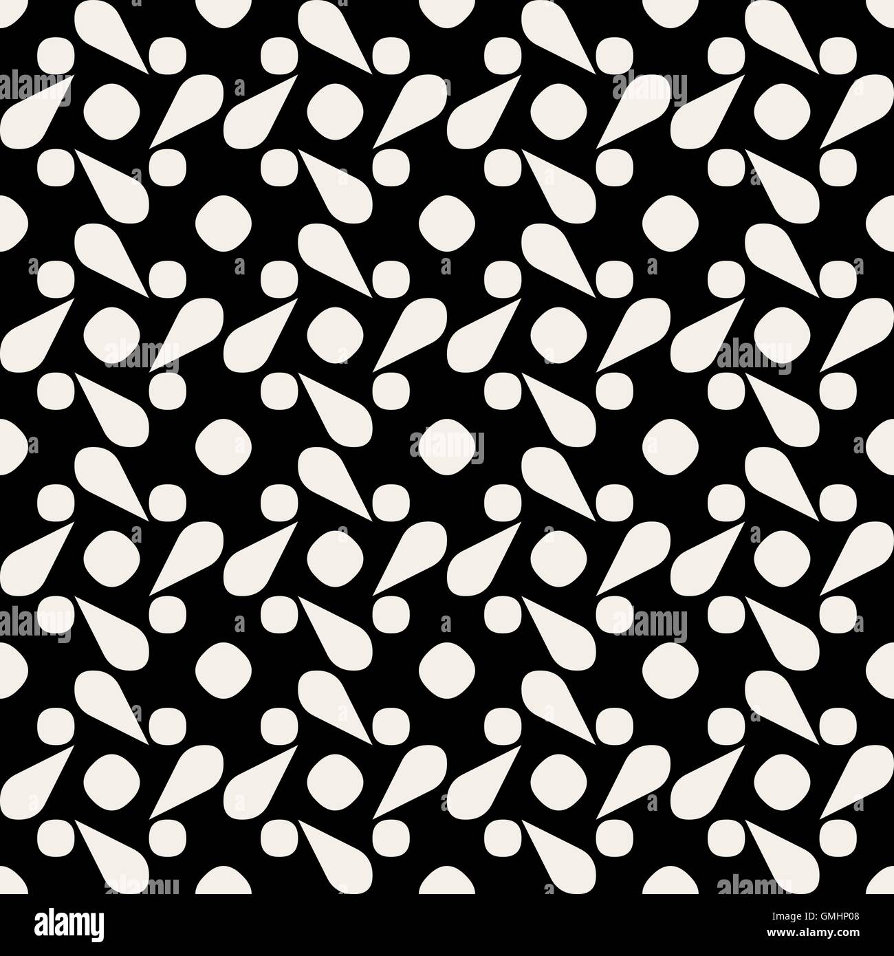Vektor nahtlose schwarz-weiß abgerundeten Tropfen Form geometrische Kreismuster Stock Vektor