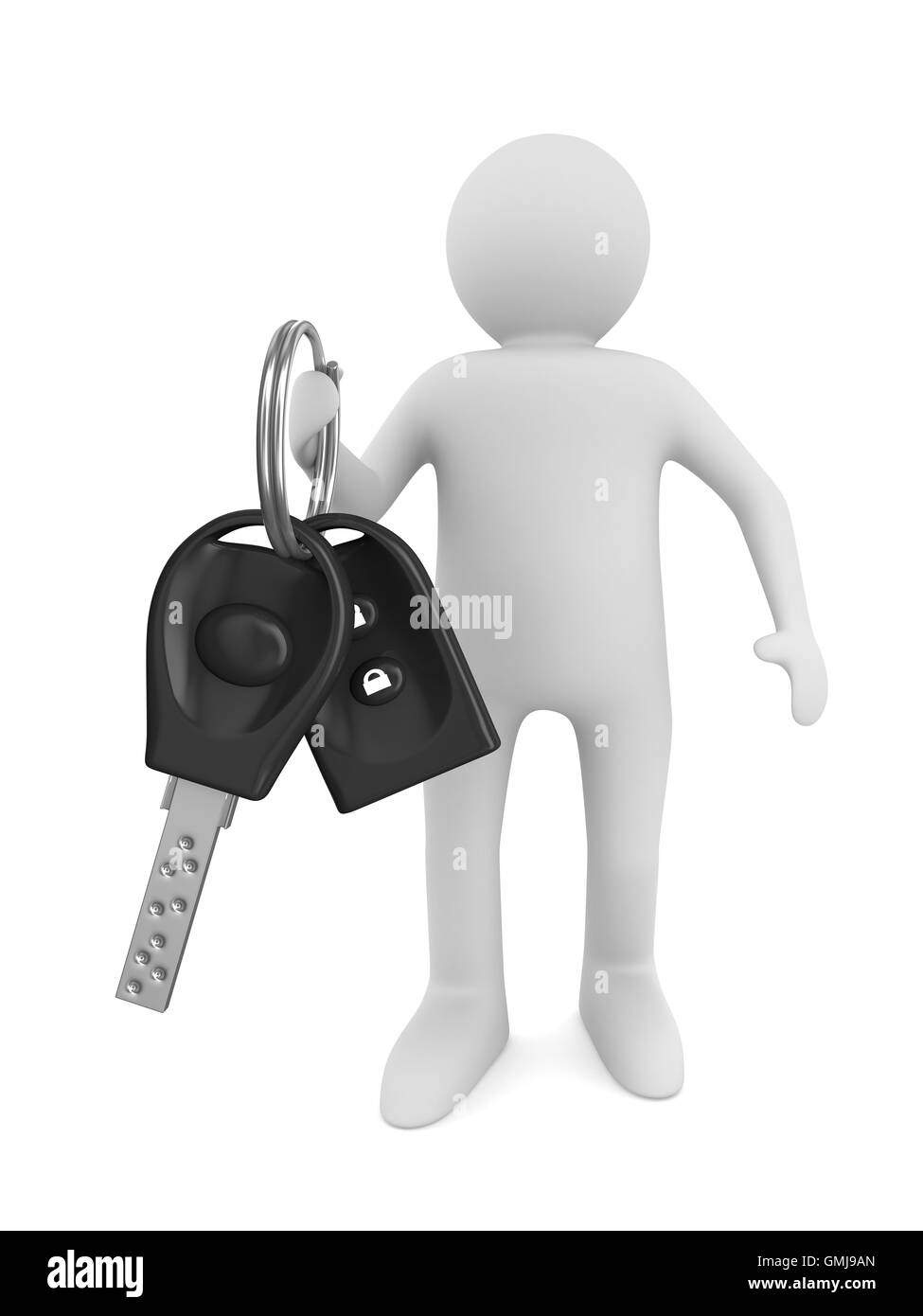 Mann mit Auto Schlüssel. Isolierte 3D-Bild Stockfoto