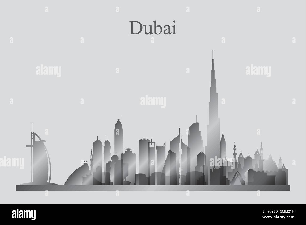 Dubai Stadt Skyline Silhouette in Graustufen Stock Vektor