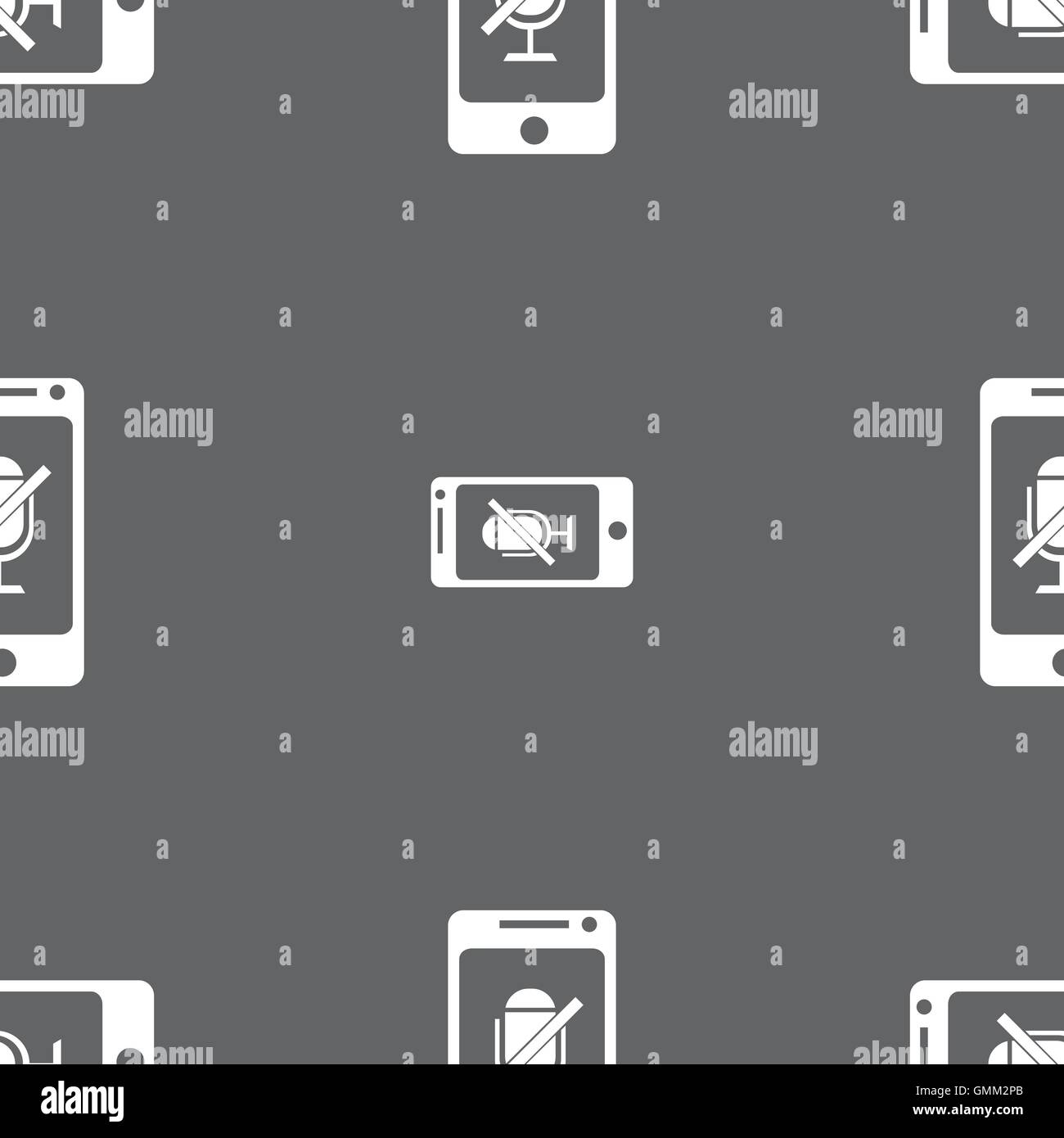 Kein Mikrofon-Schild-Symbol. Lautsprecher-Symbol. Nahtlose Muster auf einem grauen Hintergrund. Vektor Stock Vektor