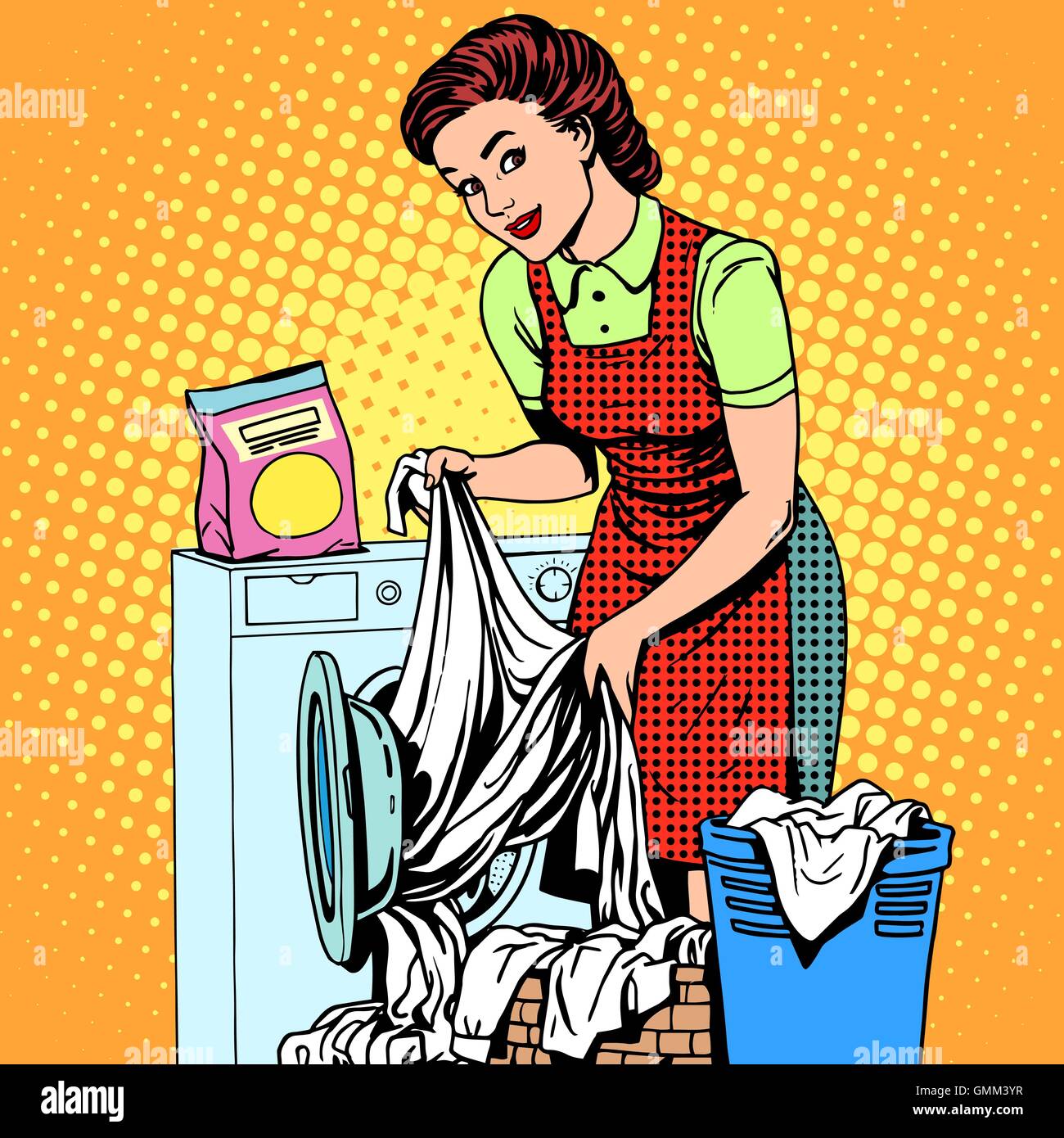 Frau wäscht Kleidung Waschmaschine Stock Vektor