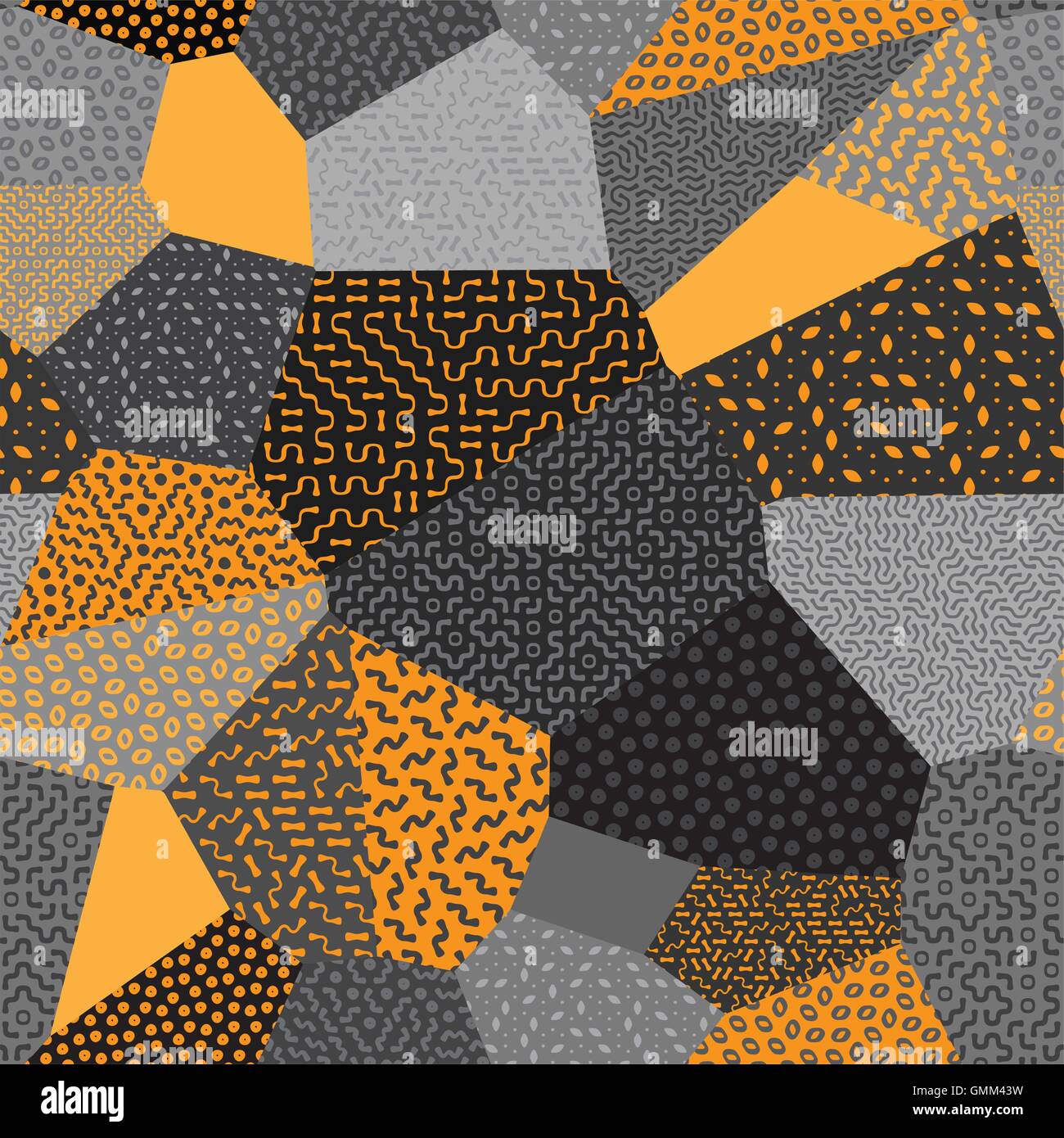 Nahtlose Patchwork Mosaik Quilt Vektormuster in Orange und grau Stock Vektor