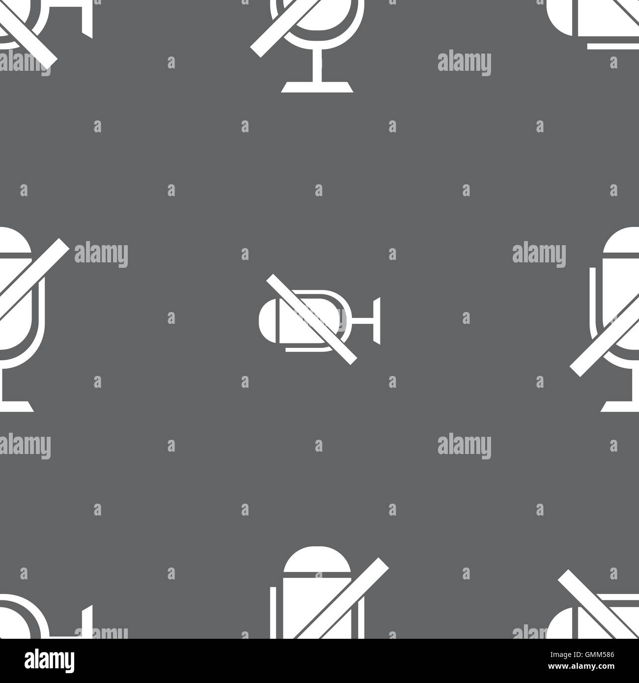 Kein Mikrofon-Schild-Symbol. Lautsprecher-Symbol. Nahtlose Muster auf einem grauen Hintergrund. Vektor Stock Vektor