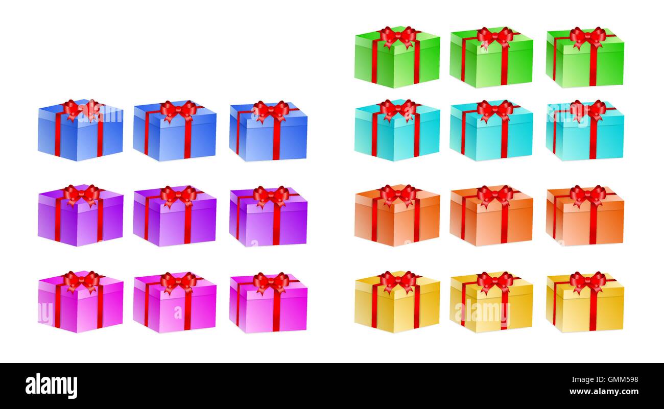 Geschenke mit unterschiedlicher Farbe und rotation Stock Vektor
