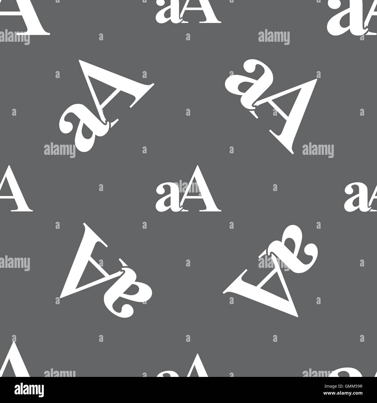 Vergrößern Sie die Schriftart, aA Symbol Zeichen. Nahtlose Muster auf einem grauen Hintergrund. Vektor Stock Vektor