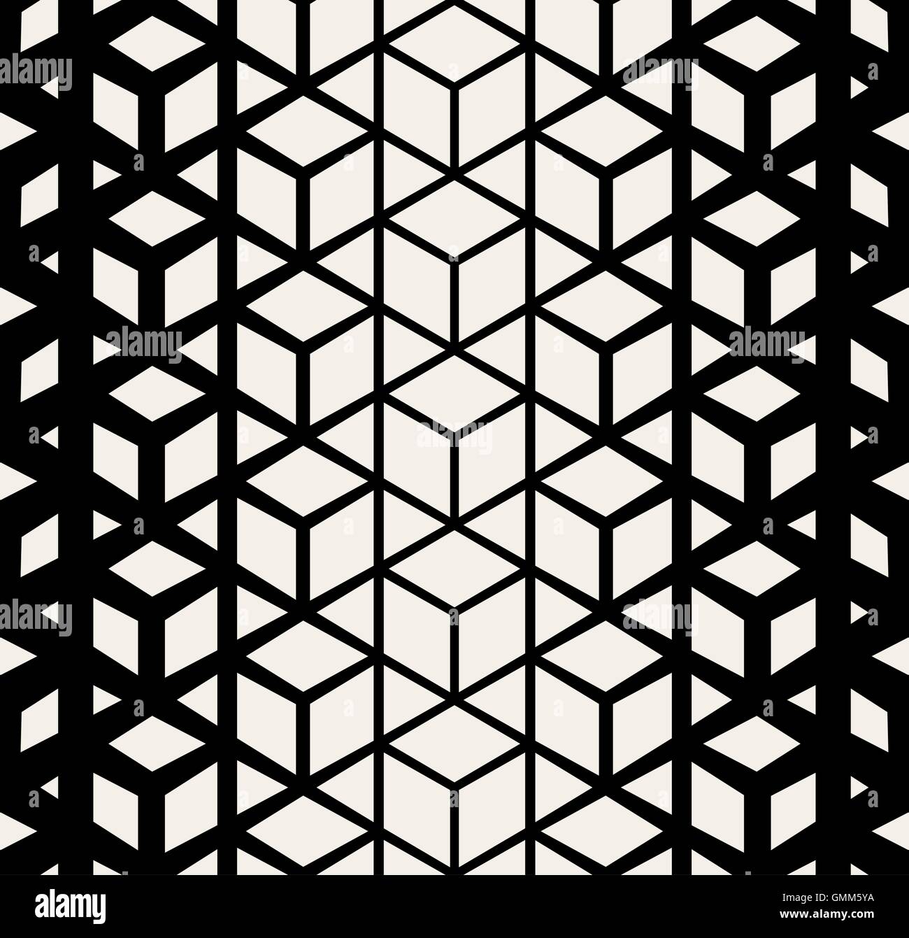 Nahtlose schwarz-weiß Dreieck Rhombus Cube Halbton Vektormuster Stock Vektor