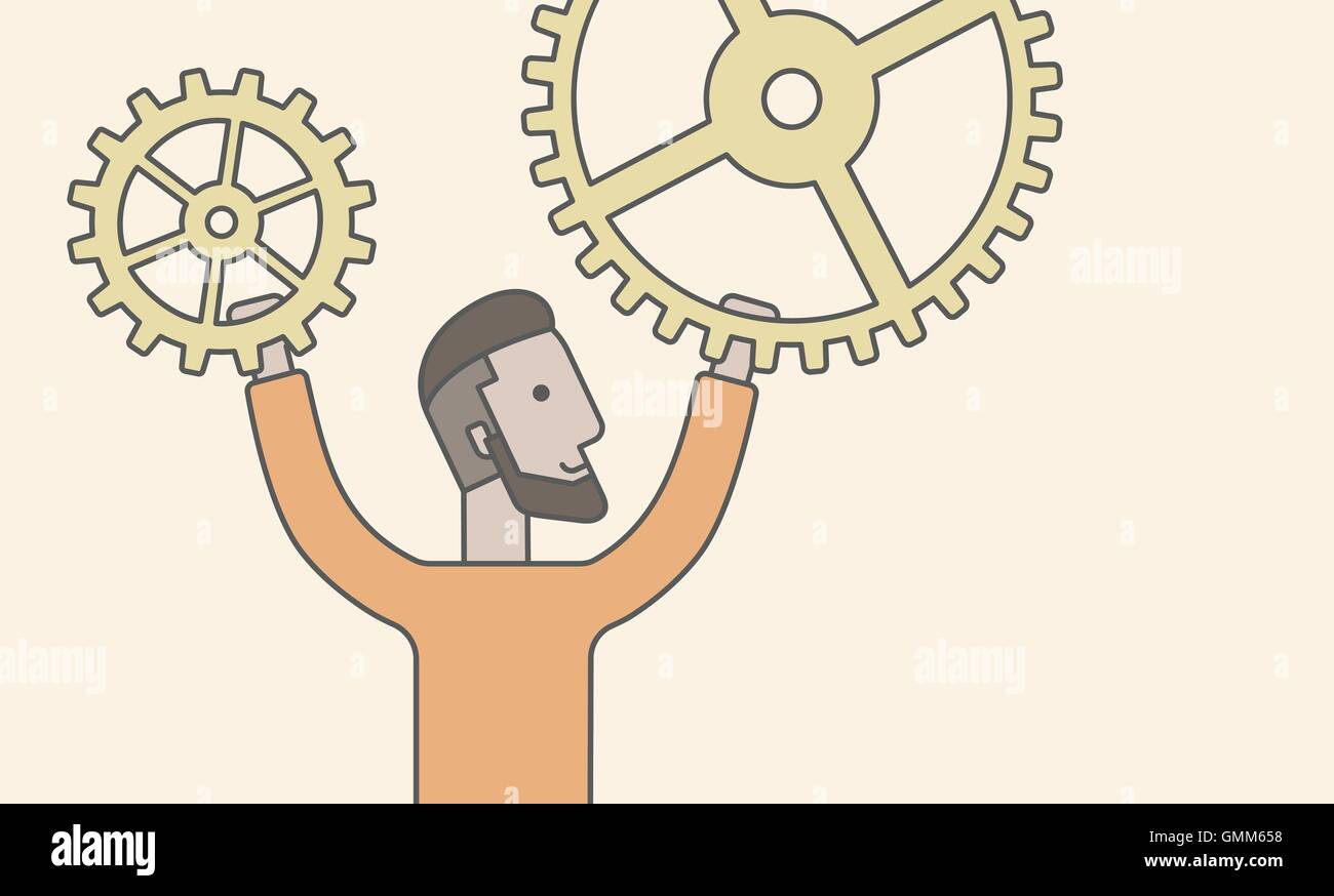 Man Betrieb Zahnräder. Stock Vektor