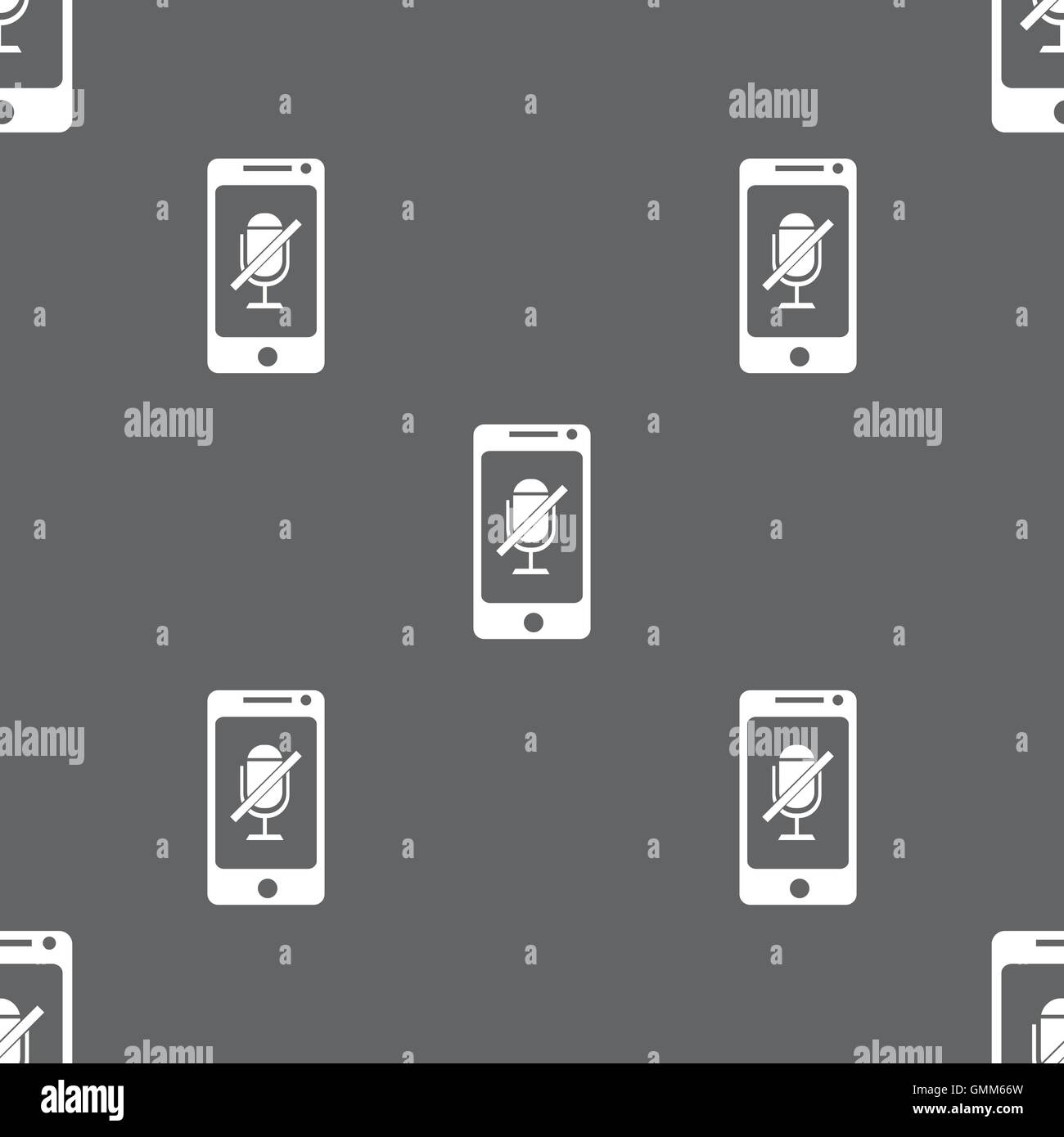 Kein Mikrofon-Schild-Symbol. Lautsprecher-Symbol. Nahtlose Muster auf einem grauen Hintergrund. Vektor Stock Vektor
