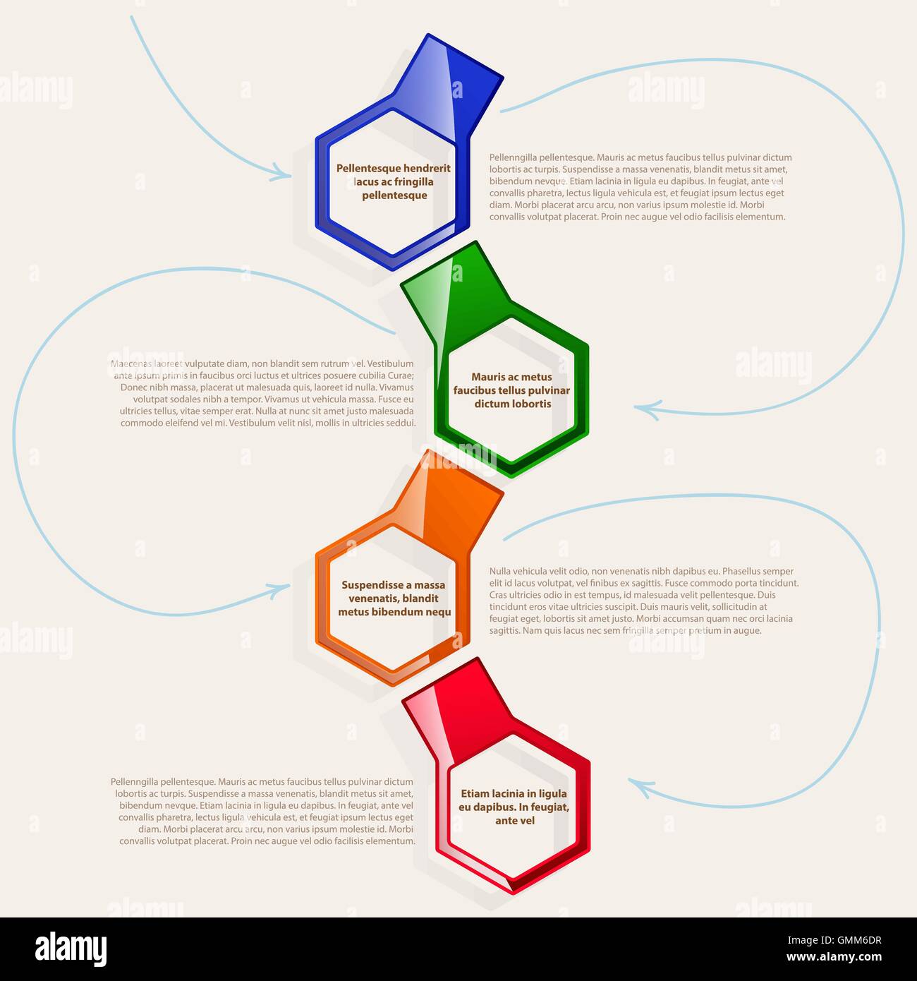 Farbe vier sechseckigen Rahmen für Text oder Infografiken. Stock Vektor