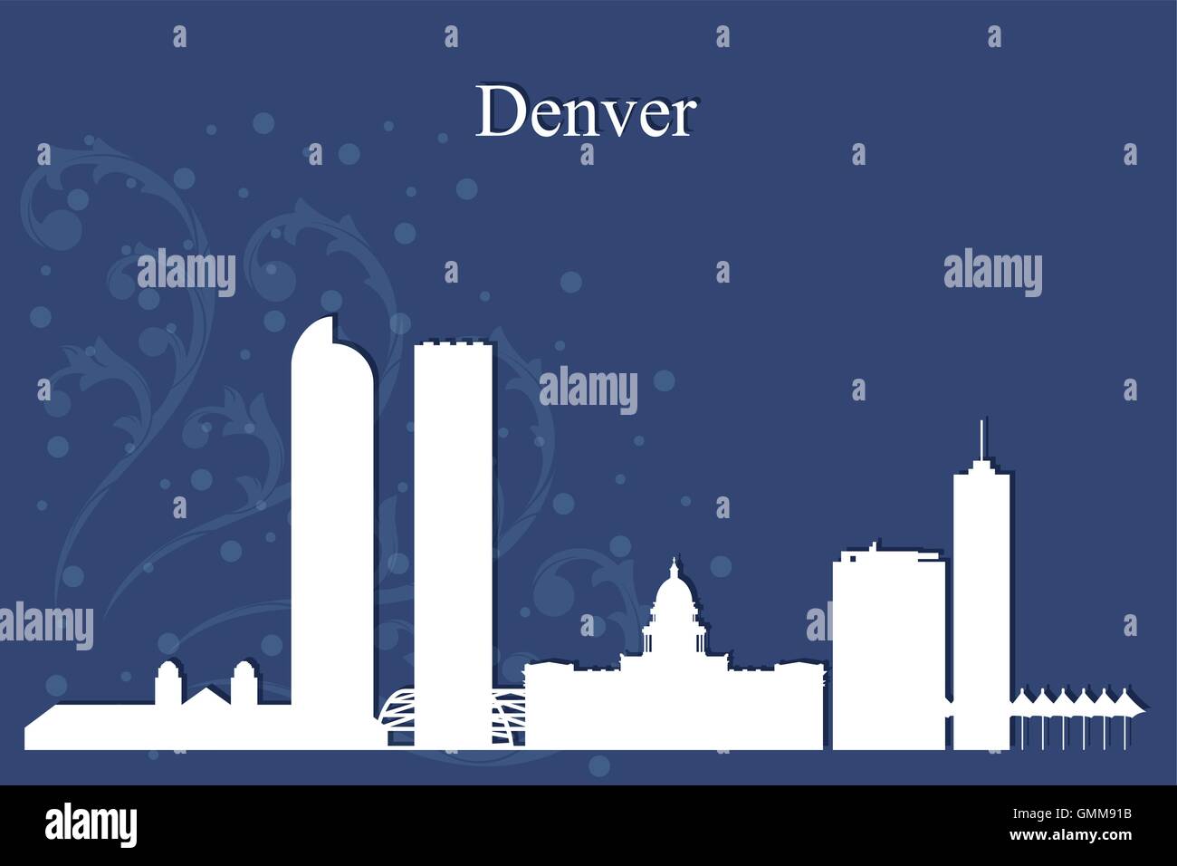 Denver Stadt Skyline Silhouette auf blauem Hintergrund Stock Vektor