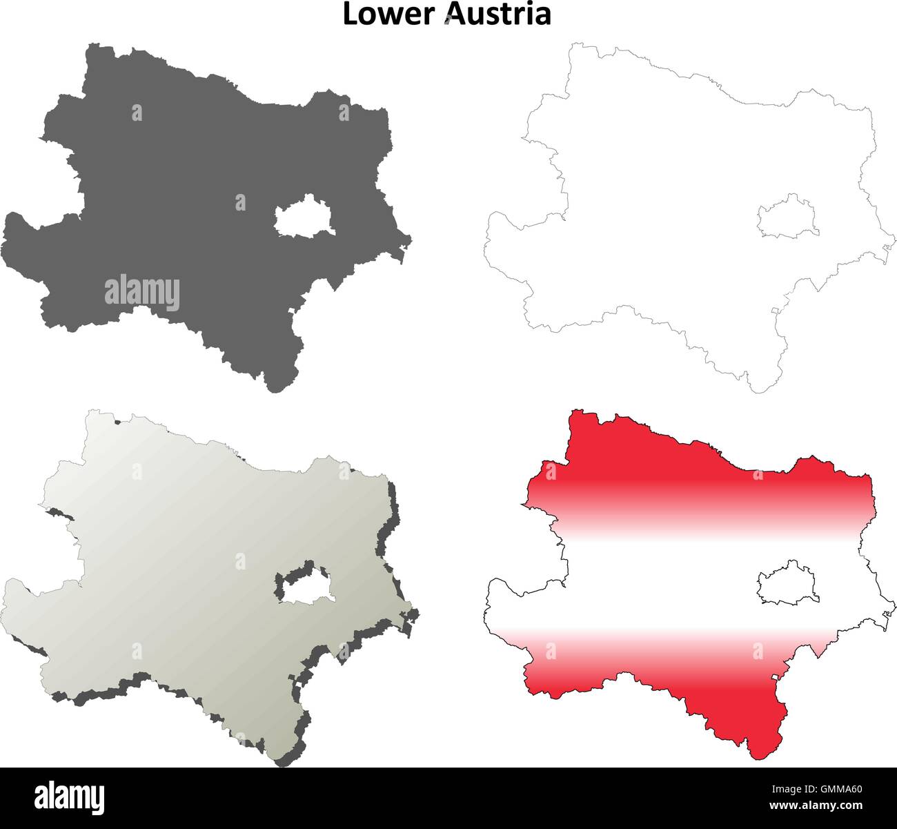 Niederösterreich leer detaillierte Gliederung Karte gesetzt Stock Vektor