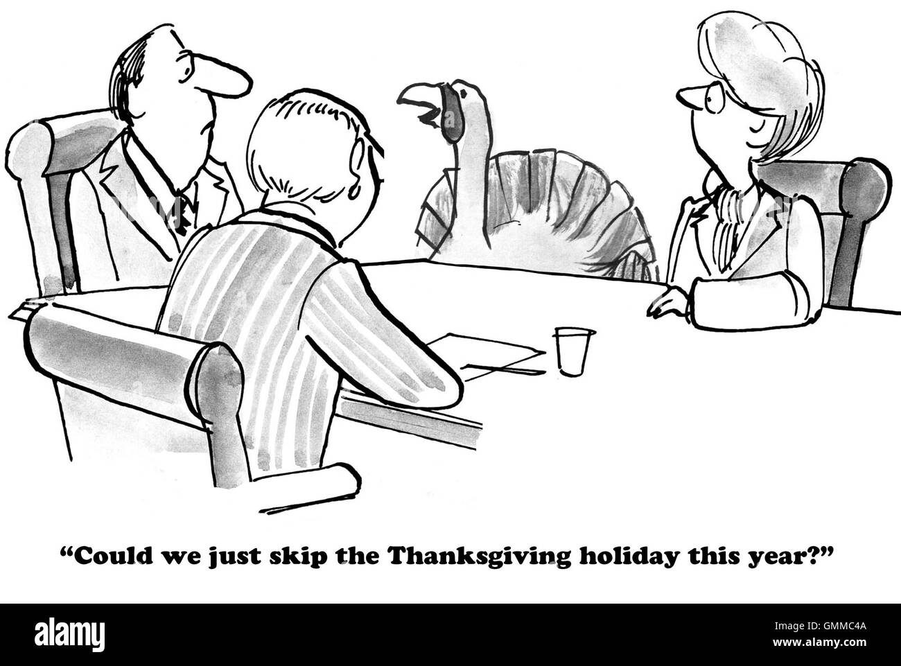 Thanksgiving-Karikatur über einen Truthahn Thanksgiving-Feiertag in diesem Jahr überspringen will. Stockfoto