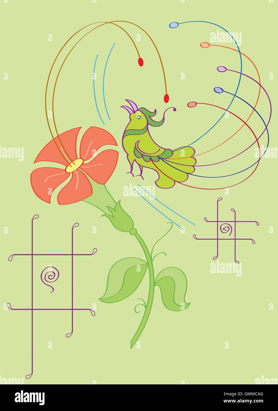 Künstlerische Vogel mit Blume Stock Vektor