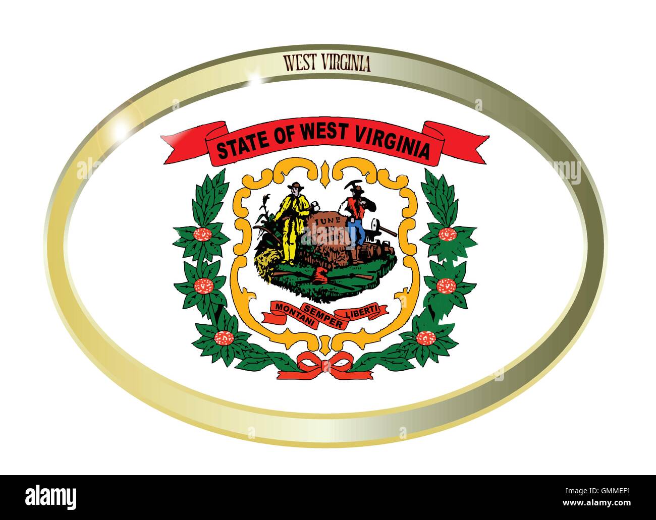 West Virginia State Flag ovale Schaltfläche " Stock Vektor