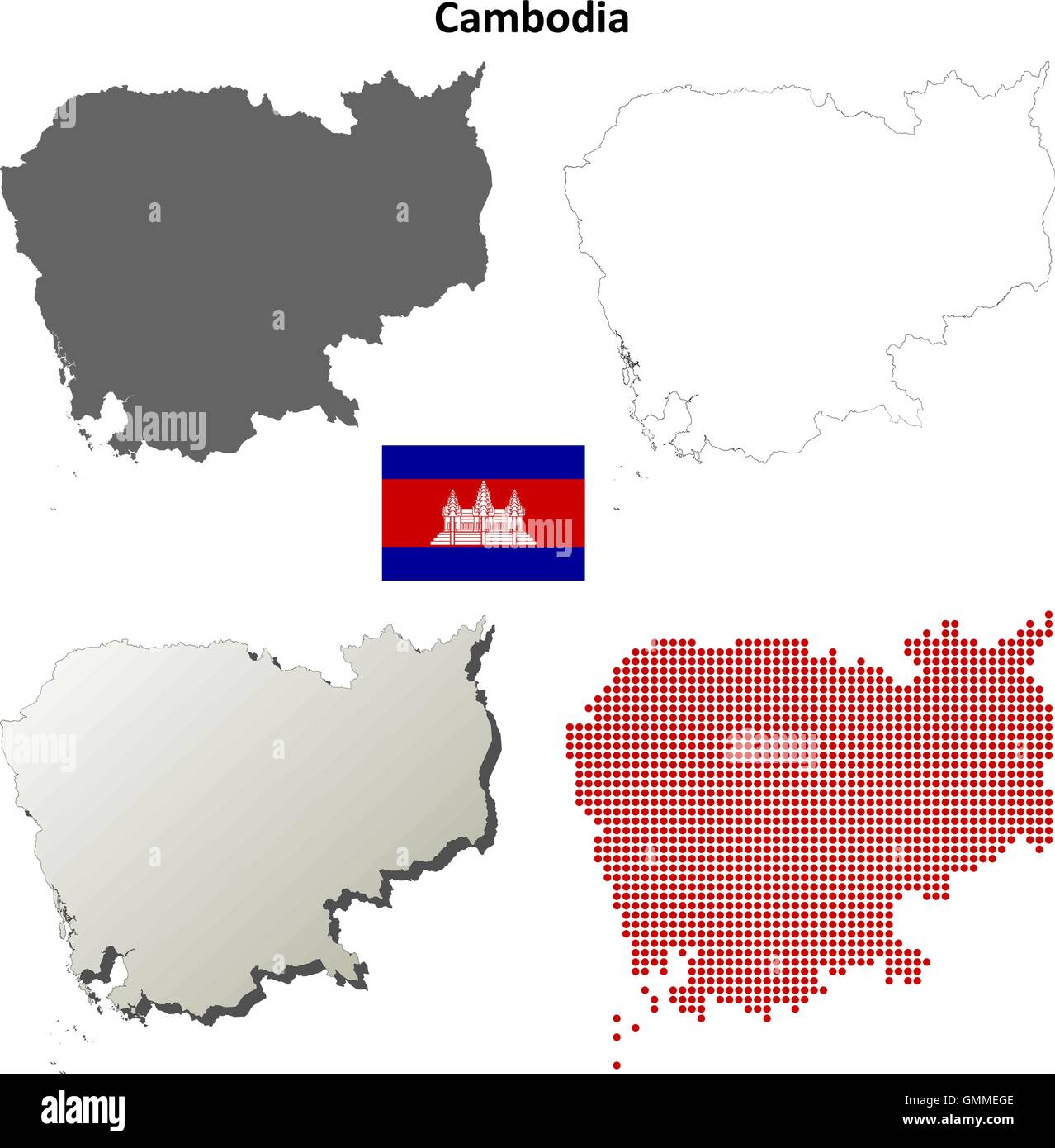 Kambodscha-Umriss-Karte gesetzt Stock Vektor