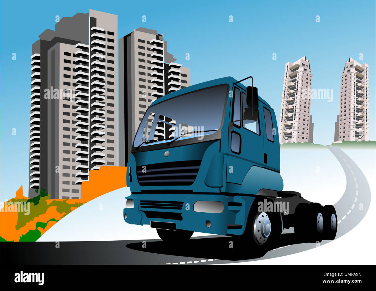 Wohnheim und blauen LKW. Vektor-illustration Stockfoto